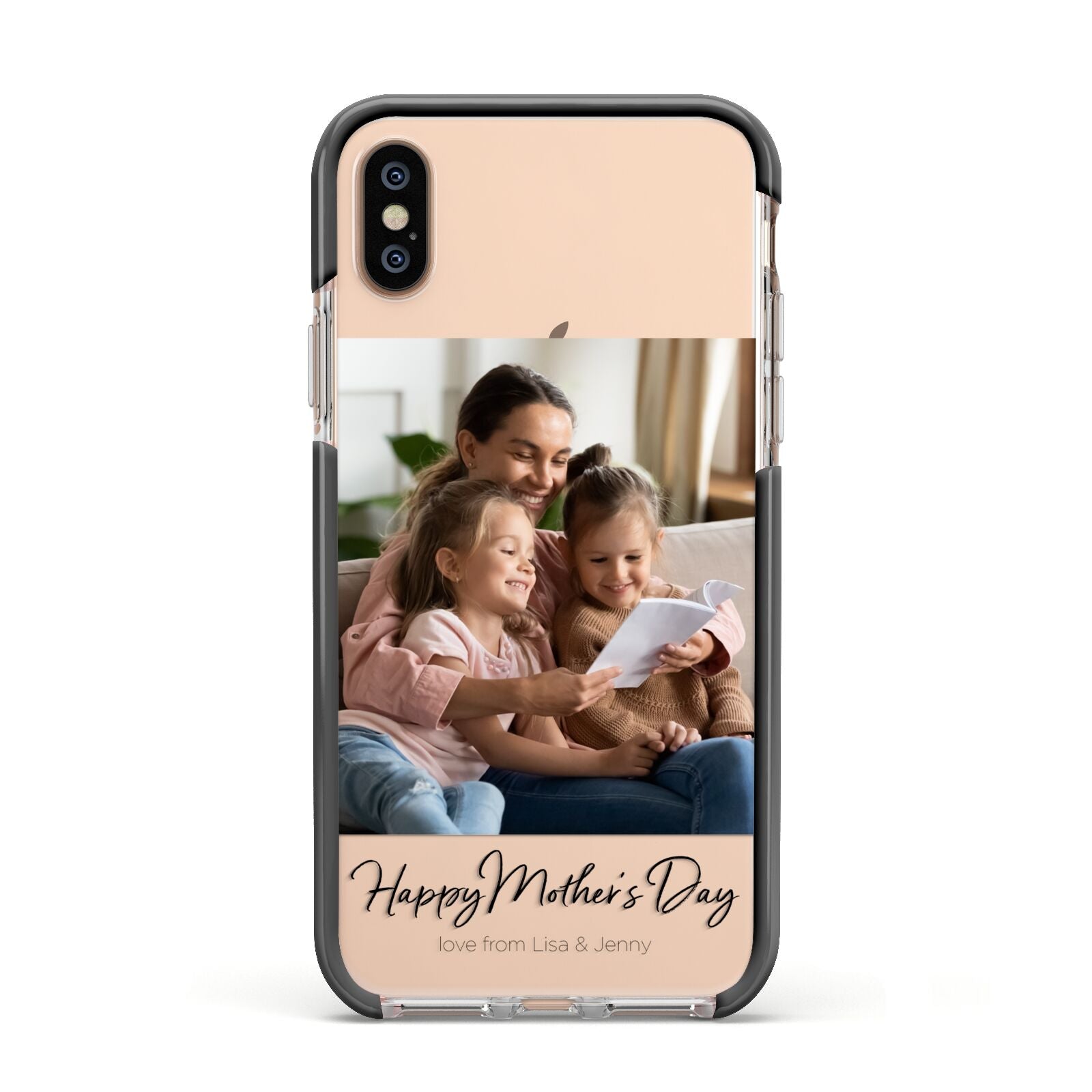 Mothers Day Family Photo Apple iPhone Xs Impact Case Black Edge on Gold Phone