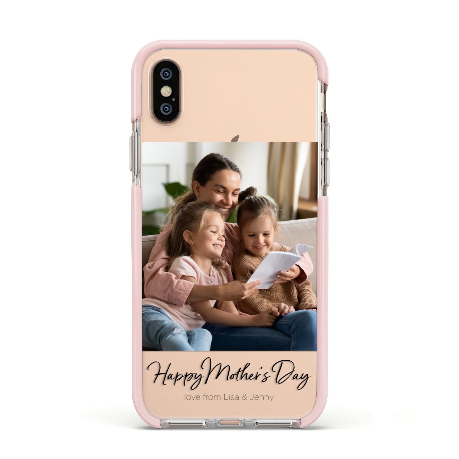 Mothers Day Family Photo Apple iPhone Xs Impact Case Pink Edge on Gold Phone