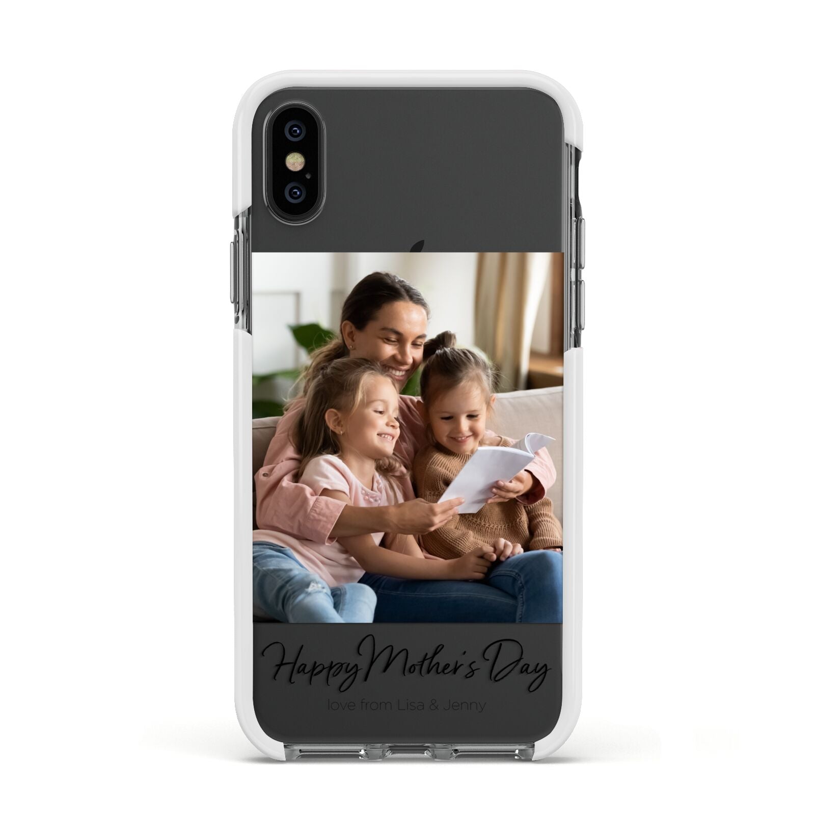 Mothers Day Family Photo Apple iPhone Xs Impact Case White Edge on Black Phone