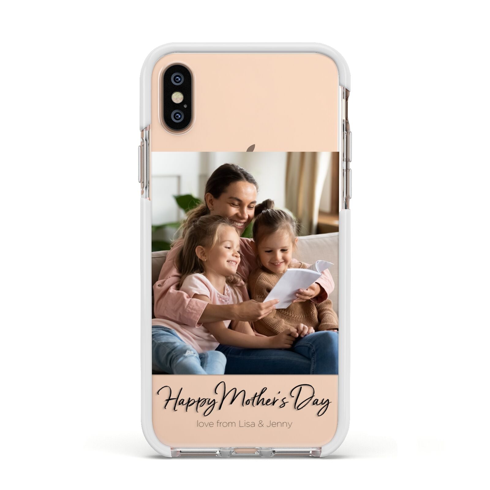 Mothers Day Family Photo Apple iPhone Xs Impact Case White Edge on Gold Phone