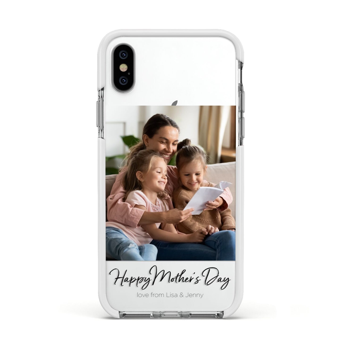 Mothers Day Family Photo Apple iPhone Xs Impact Case White Edge on Silver Phone