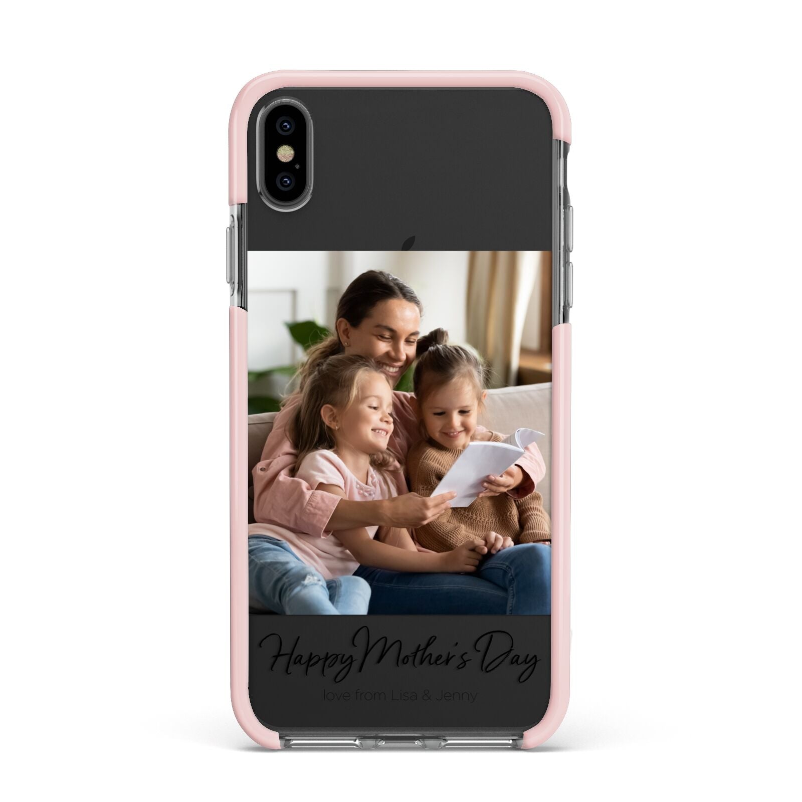 Mothers Day Family Photo Apple iPhone Xs Max Impact Case Pink Edge on Black Phone