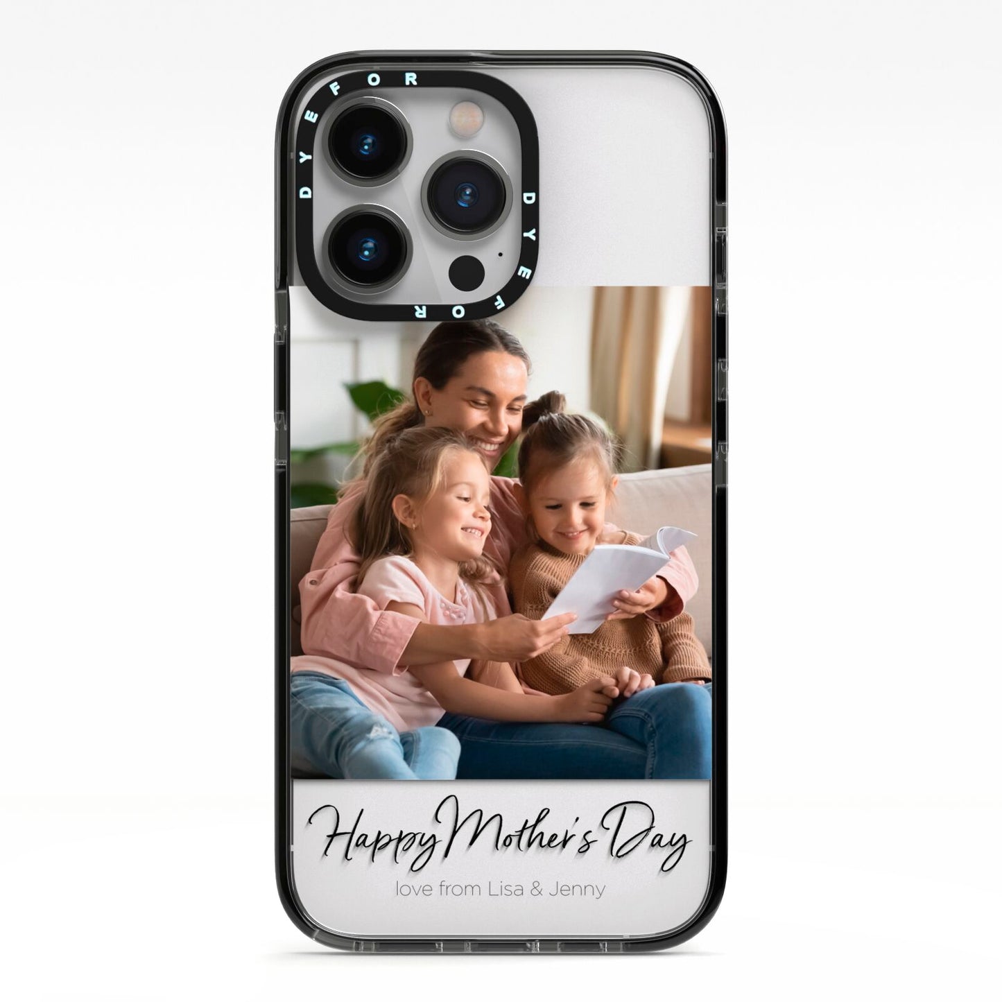 Mothers Day Family Photo iPhone 13 Pro Black Impact Case on Silver phone