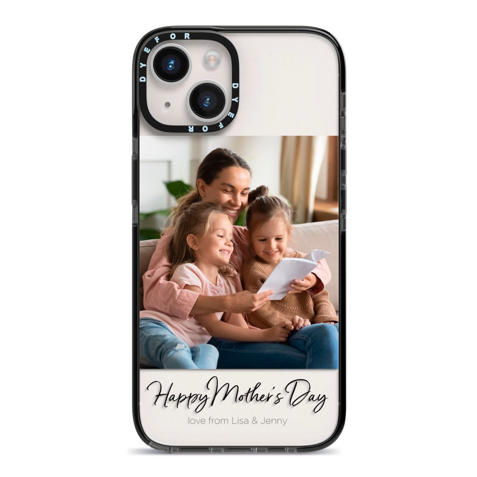 Mothers Day Family Photo iPhone 14 Black Impact Case on Silver phone