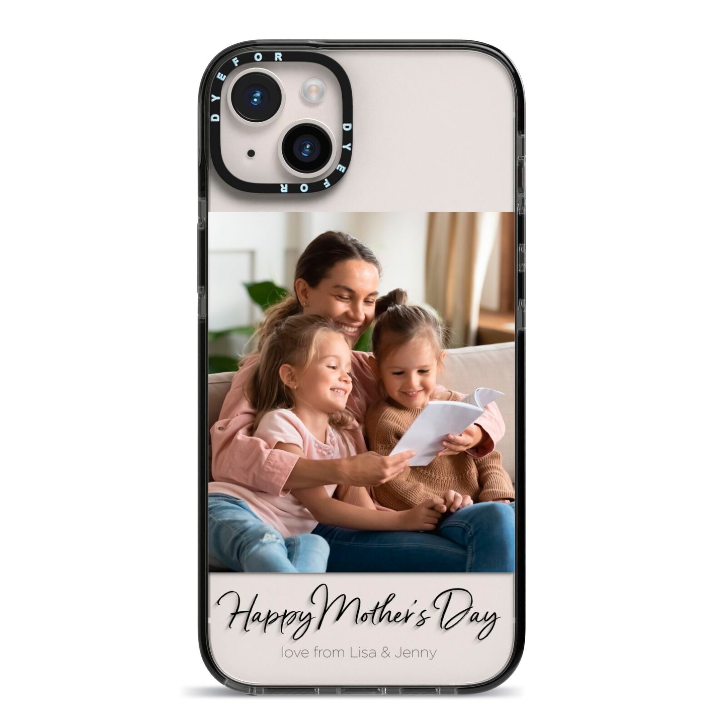 Mothers Day Family Photo iPhone 14 Plus Black Impact Case on Silver phone