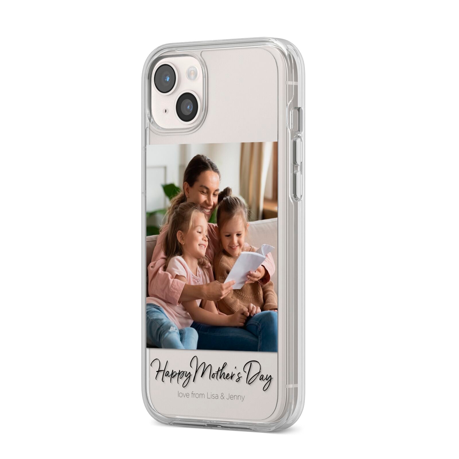 Mothers Day Family Photo iPhone 14 Plus Clear Tough Case Starlight Angled Image