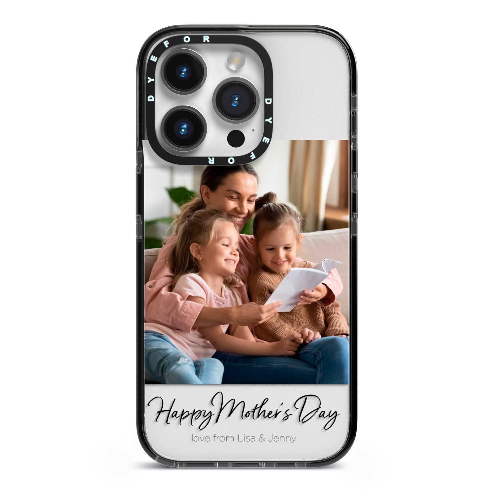 Mothers Day Family Photo iPhone 14 Pro Black Impact Case on Silver phone