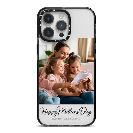 Mothers Day Family Photo iPhone 14 Pro Max Black Impact Case on Silver phone