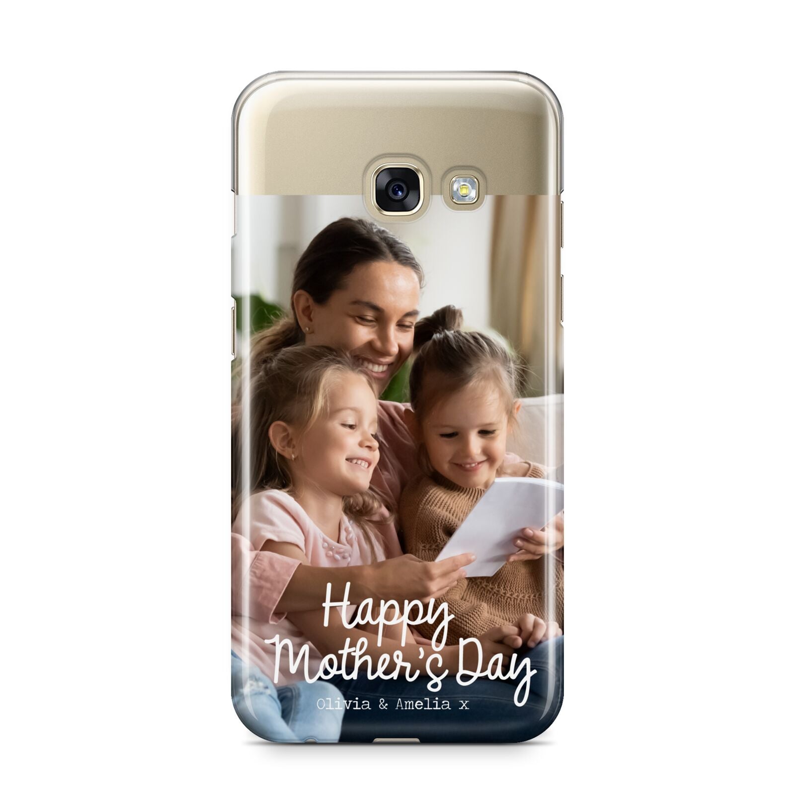 Mothers Day Family Photo with Names Samsung Galaxy A3 2017 Case on gold phone