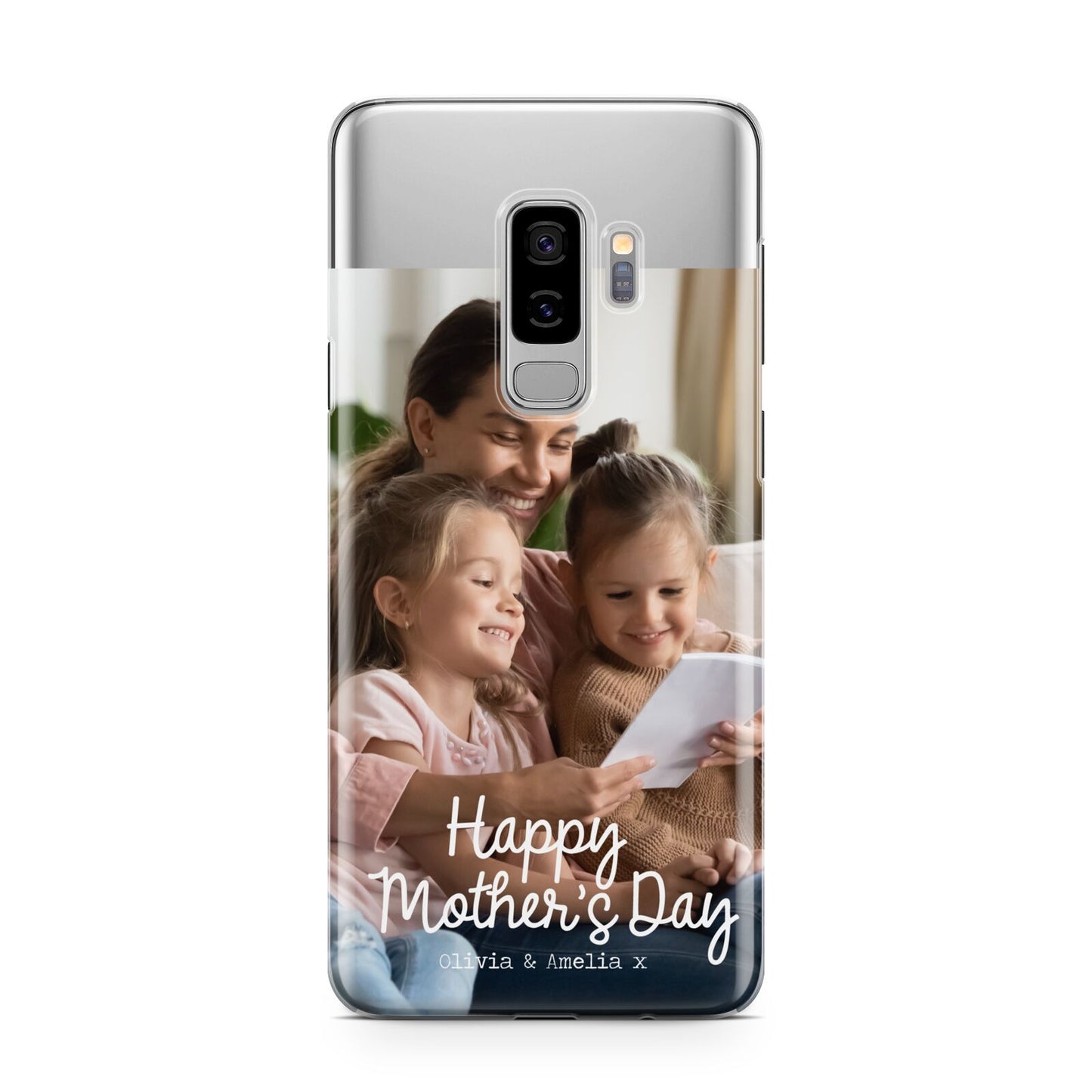 Mothers Day Family Photo with Names Samsung Galaxy S9 Plus Case on Silver phone