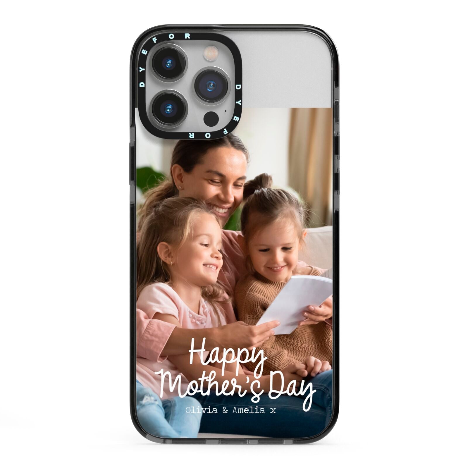 Mothers Day Family Photo with Names iPhone 13 Pro Max Black Impact Case on Silver phone