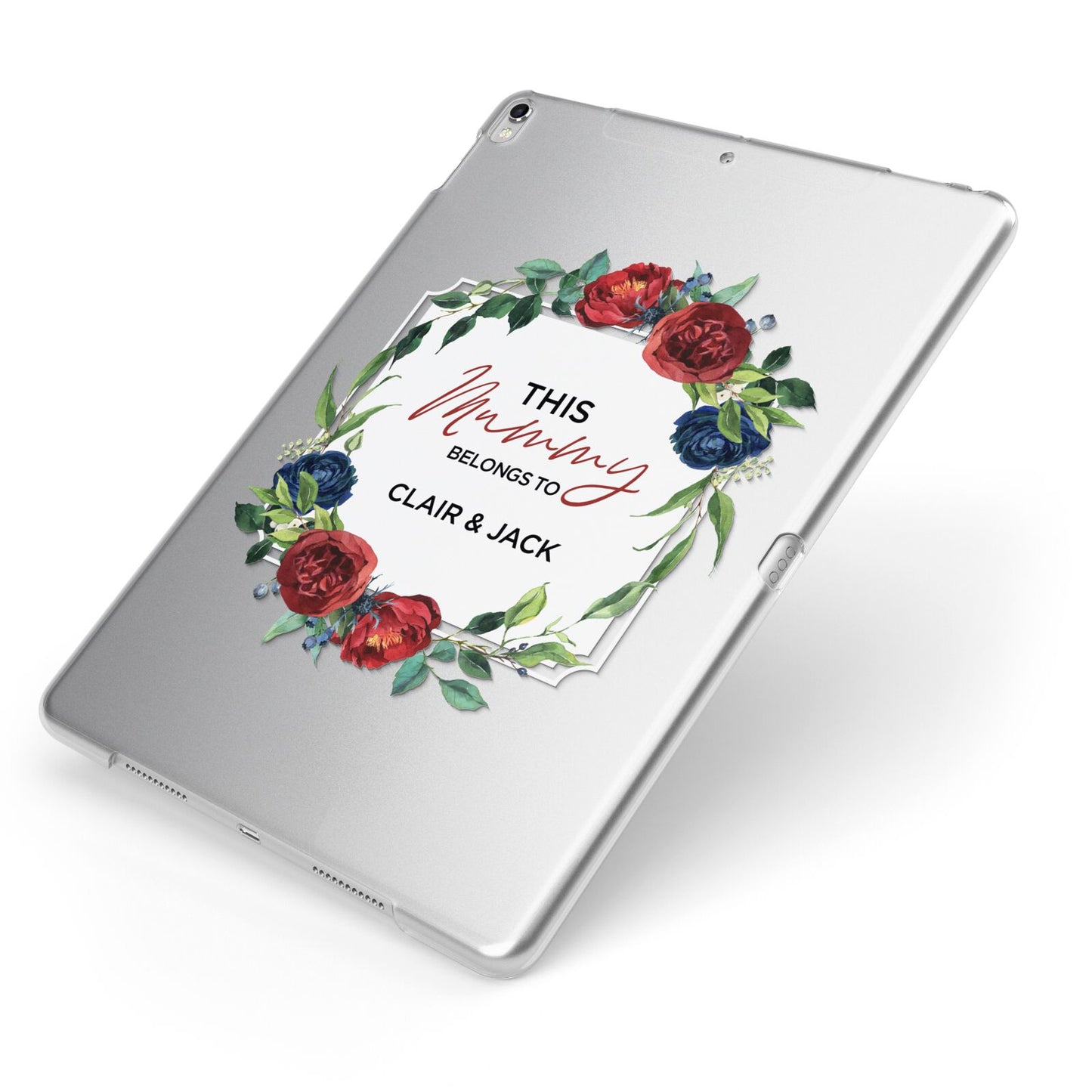 Mothers Day Flower Plaque Apple iPad Case on Silver iPad Side View