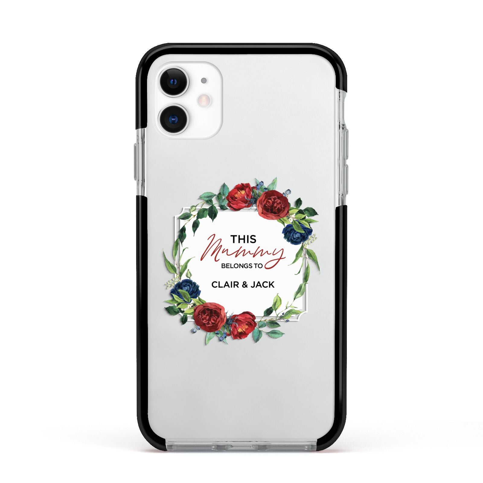 Mothers Day Flower Plaque Apple iPhone 11 in White with Black Impact Case