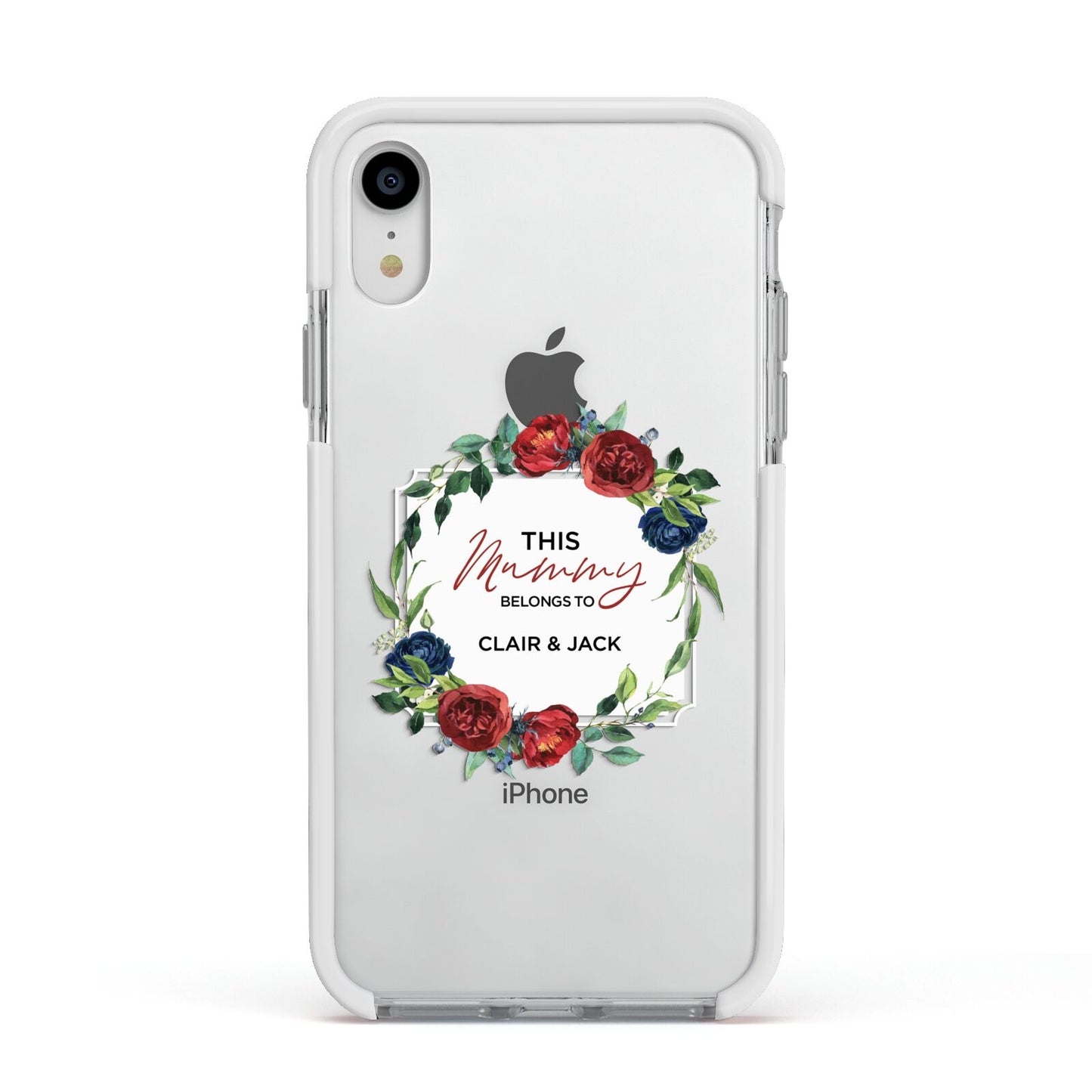 Mothers Day Flower Plaque Apple iPhone XR Impact Case White Edge on Silver Phone