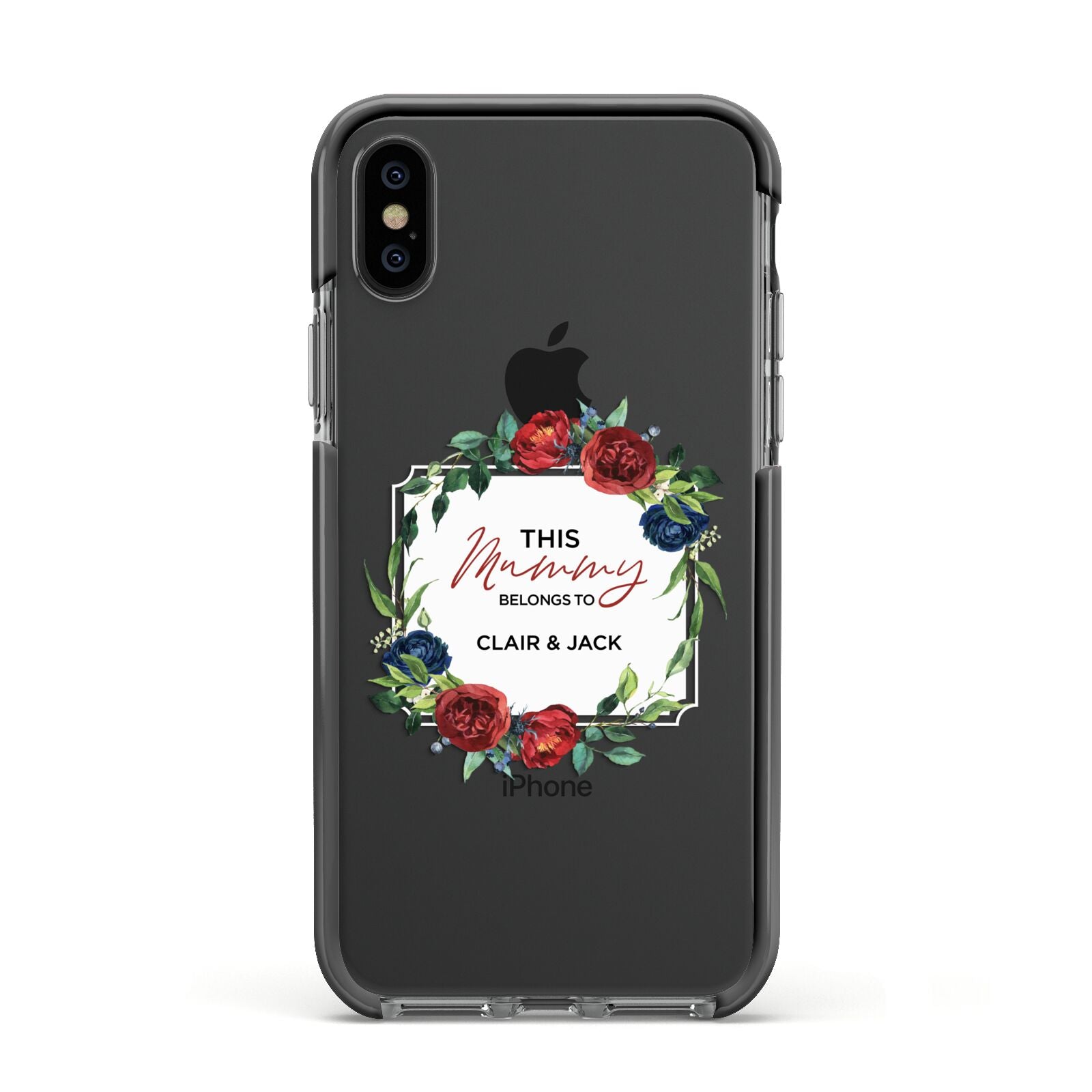 Mothers Day Flower Plaque Apple iPhone Xs Impact Case Black Edge on Black Phone