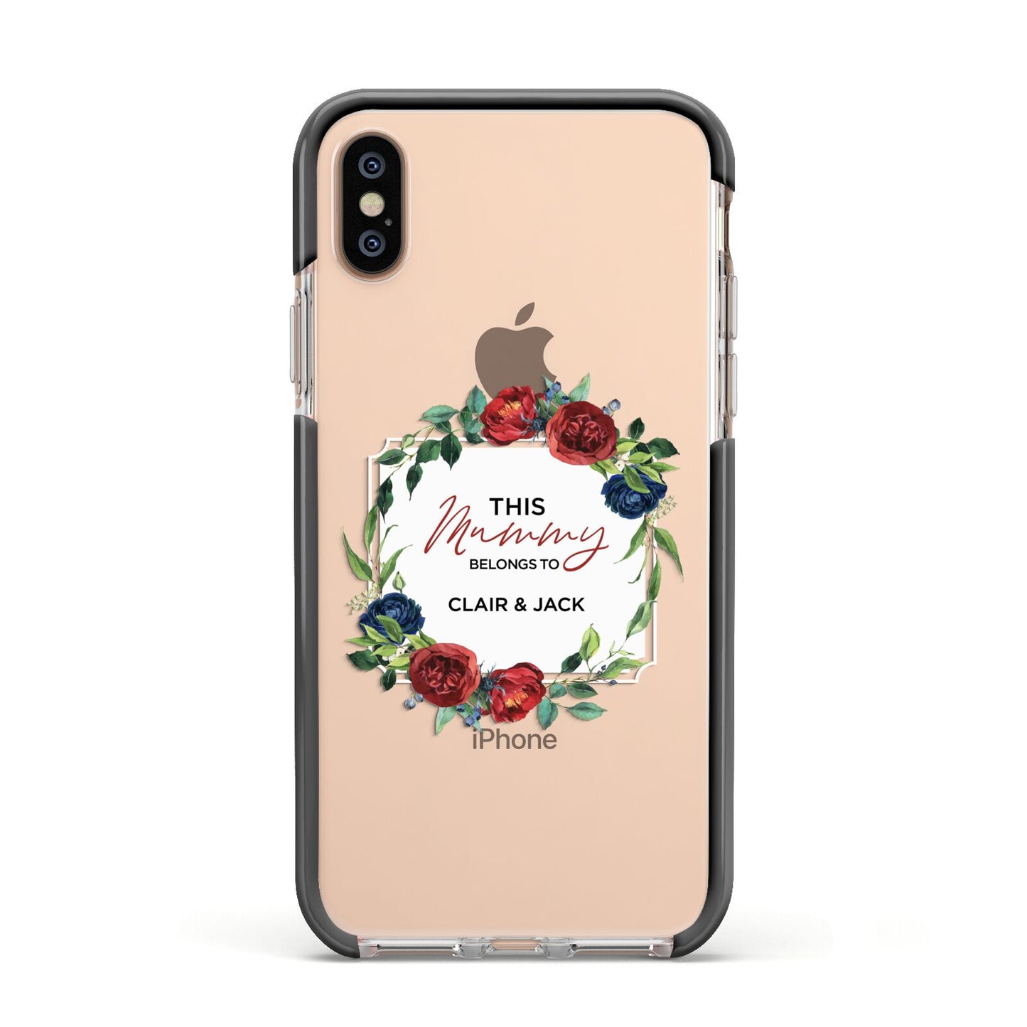 Mothers Day Flower Plaque Apple iPhone Xs Impact Case Black Edge on Gold Phone