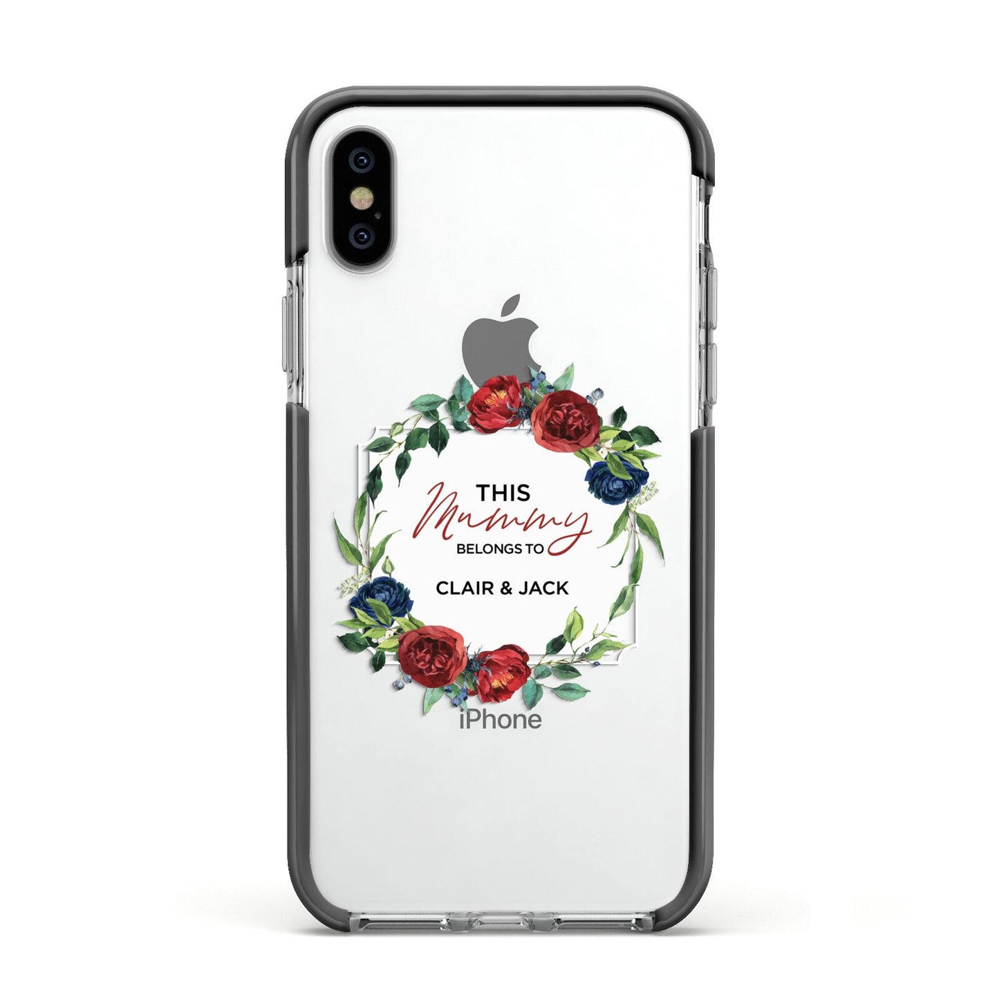 Mothers Day Flower Plaque Apple iPhone Xs Impact Case Black Edge on Silver Phone