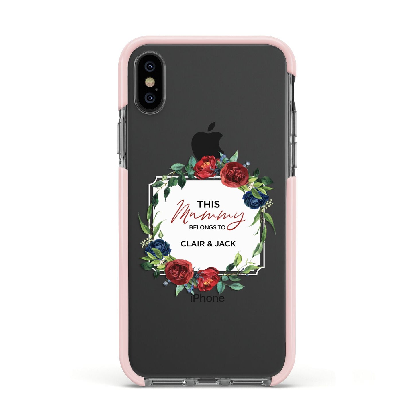 Mothers Day Flower Plaque Apple iPhone Xs Impact Case Pink Edge on Black Phone