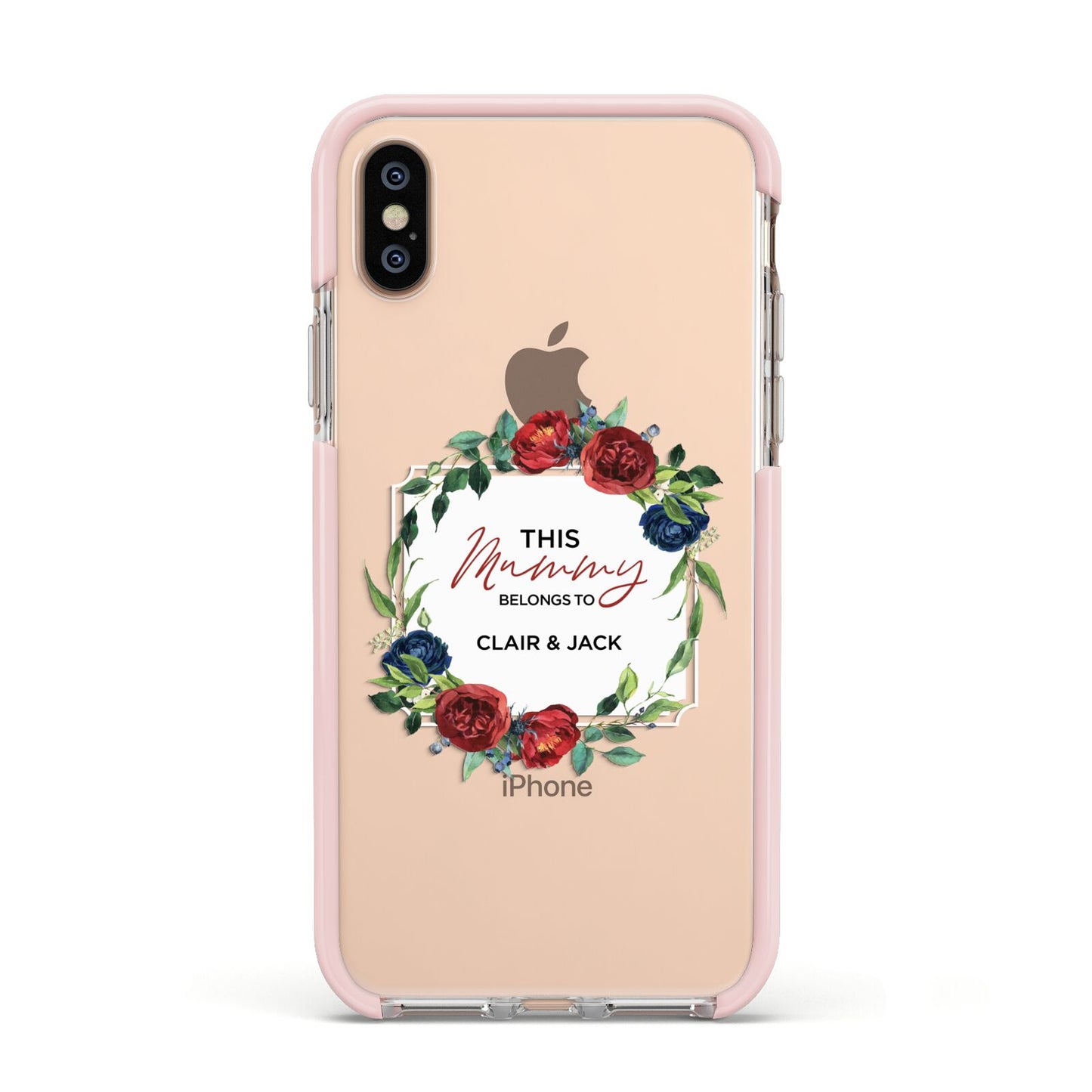 Mothers Day Flower Plaque Apple iPhone Xs Impact Case Pink Edge on Gold Phone