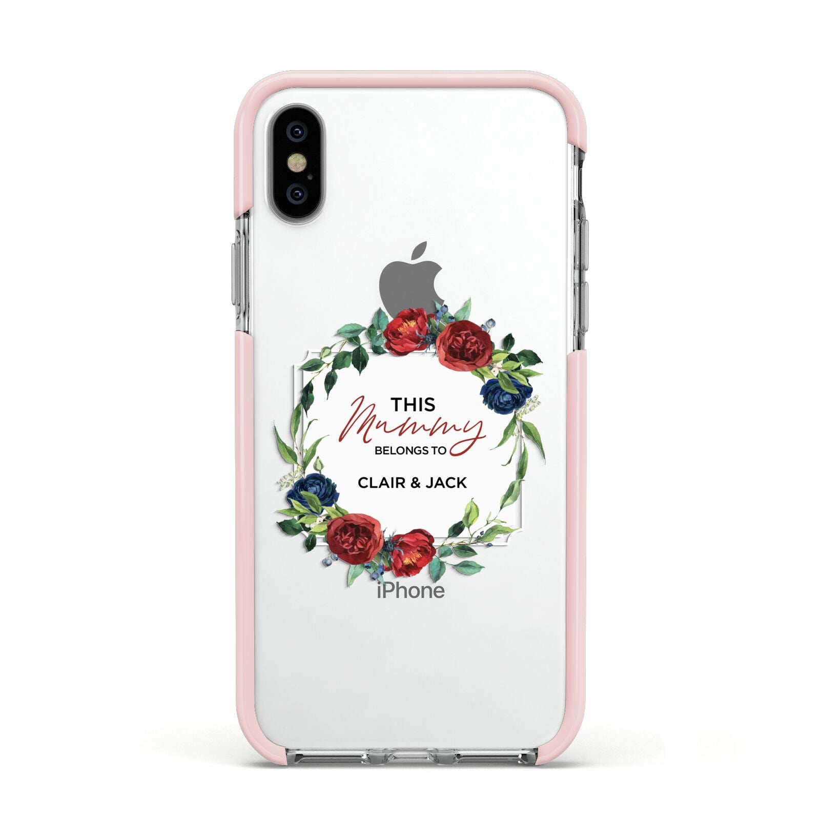 Mothers Day Flower Plaque Apple iPhone Xs Impact Case Pink Edge on Silver Phone