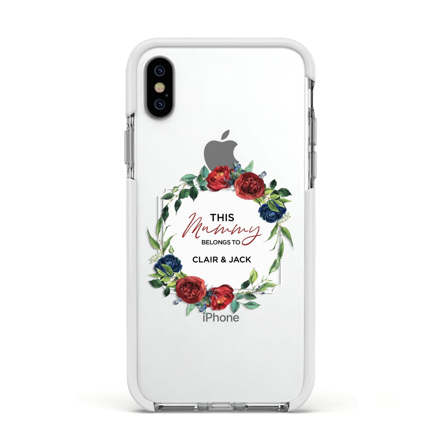 Mothers Day Flower Plaque Apple iPhone Xs Impact Case White Edge on Silver Phone