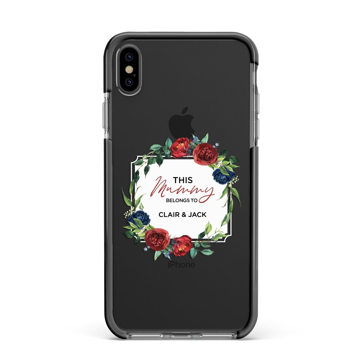 Mothers Day Flower Plaque Apple iPhone Xs Max Impact Case Black Edge on Black Phone