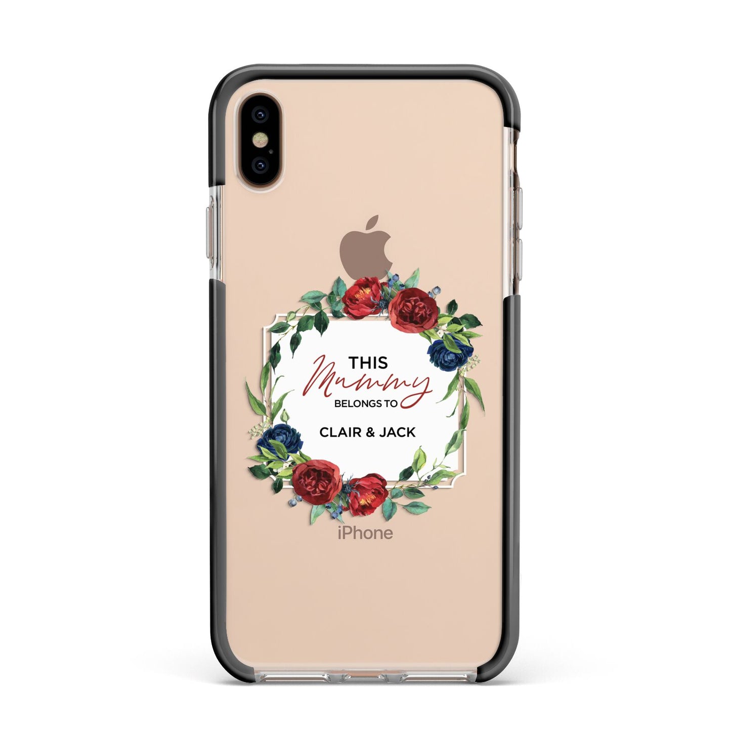 Mothers Day Flower Plaque Apple iPhone Xs Max Impact Case Black Edge on Gold Phone