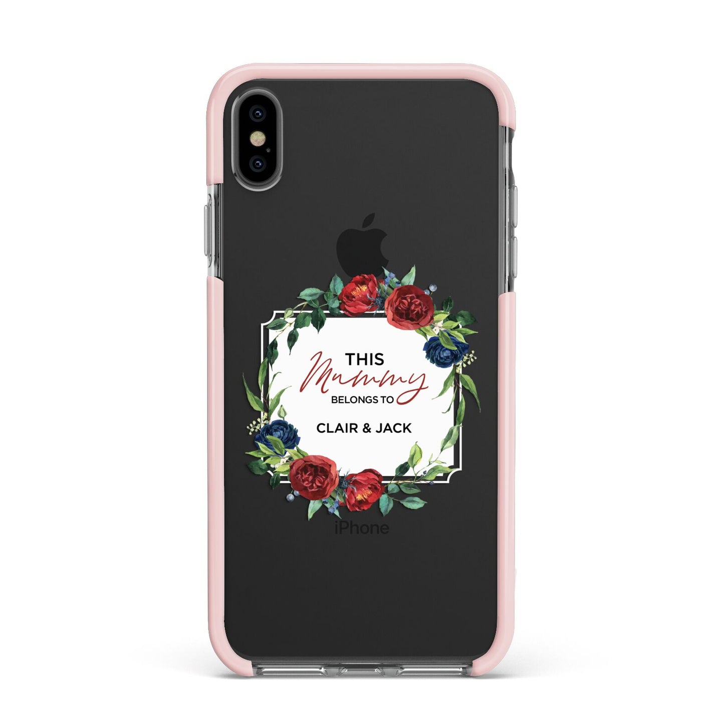 Mothers Day Flower Plaque Apple iPhone Xs Max Impact Case Pink Edge on Black Phone