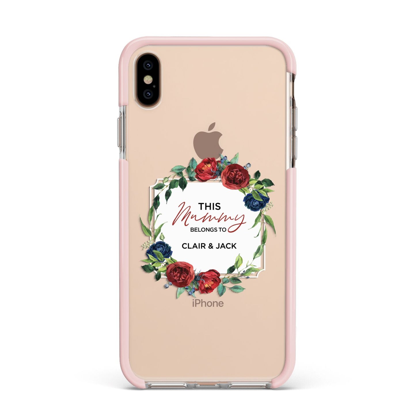 Mothers Day Flower Plaque Apple iPhone Xs Max Impact Case Pink Edge on Gold Phone