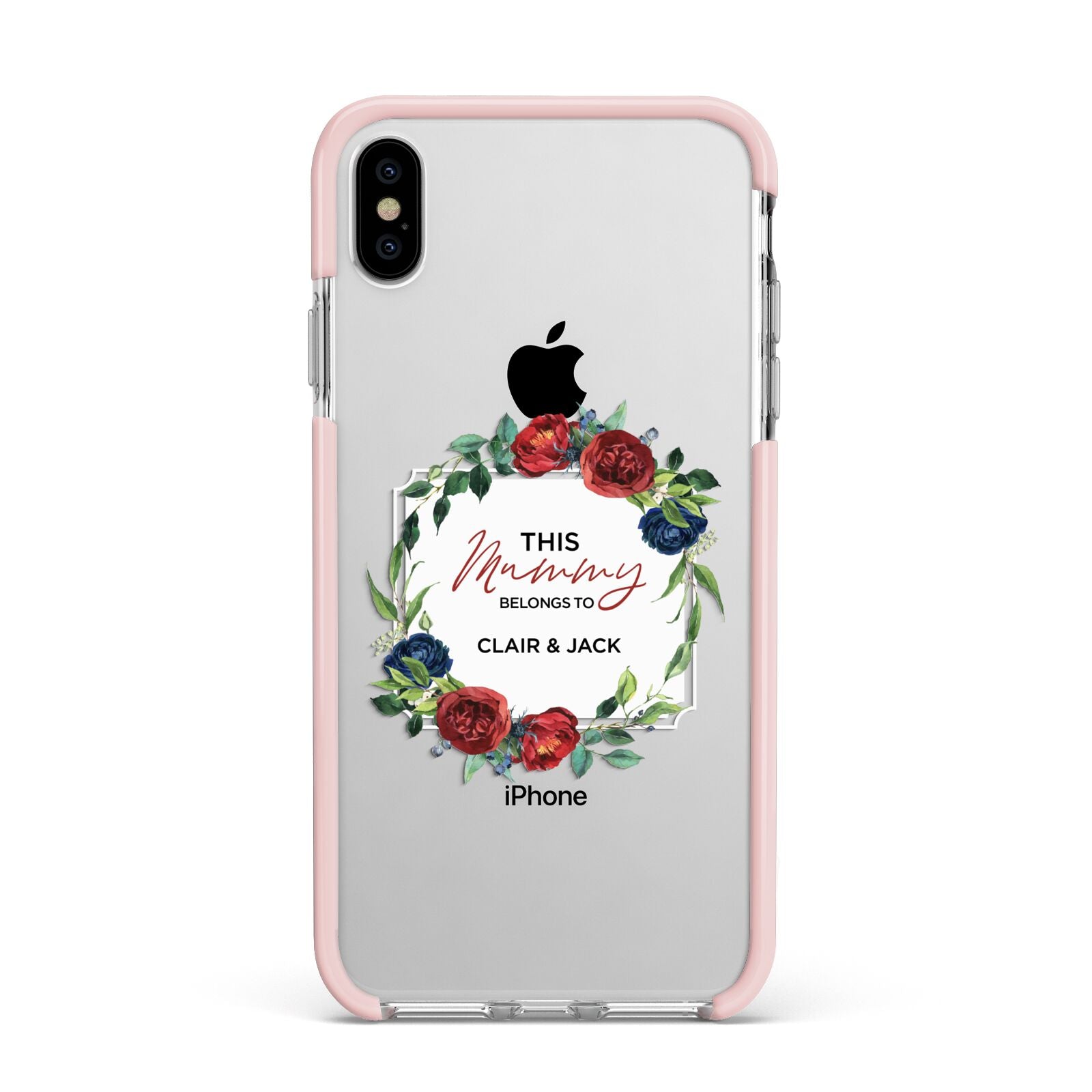 Mothers Day Flower Plaque Apple iPhone Xs Max Impact Case Pink Edge on Silver Phone