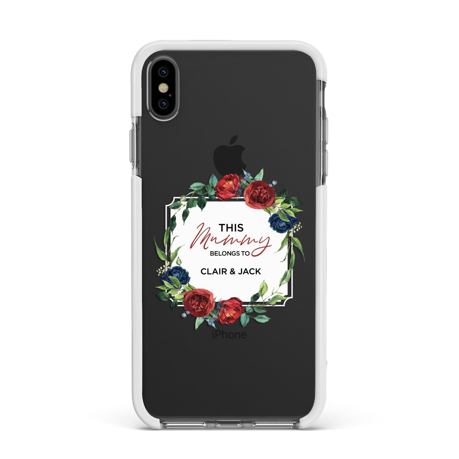 Mothers Day Flower Plaque Apple iPhone Xs Max Impact Case White Edge on Black Phone