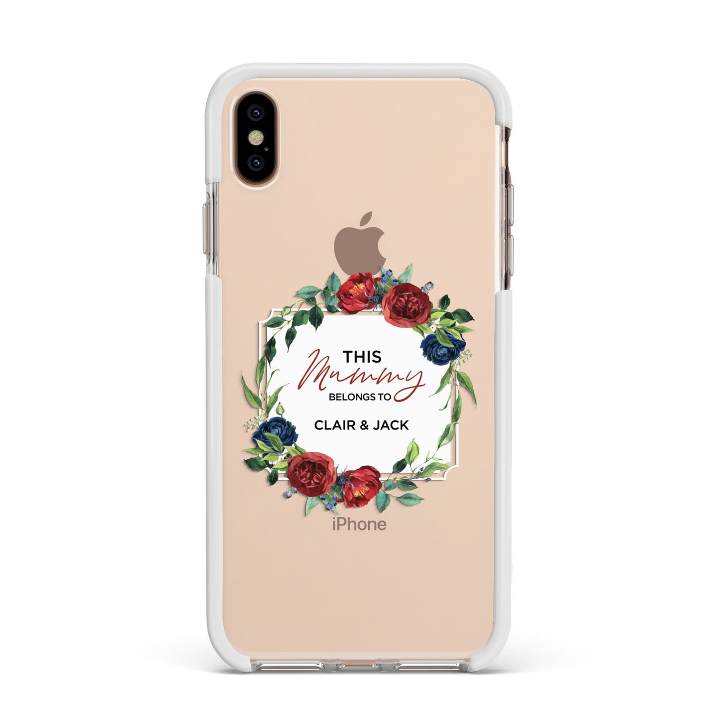 Mothers Day Flower Plaque Apple iPhone Xs Max Impact Case White Edge on Gold Phone