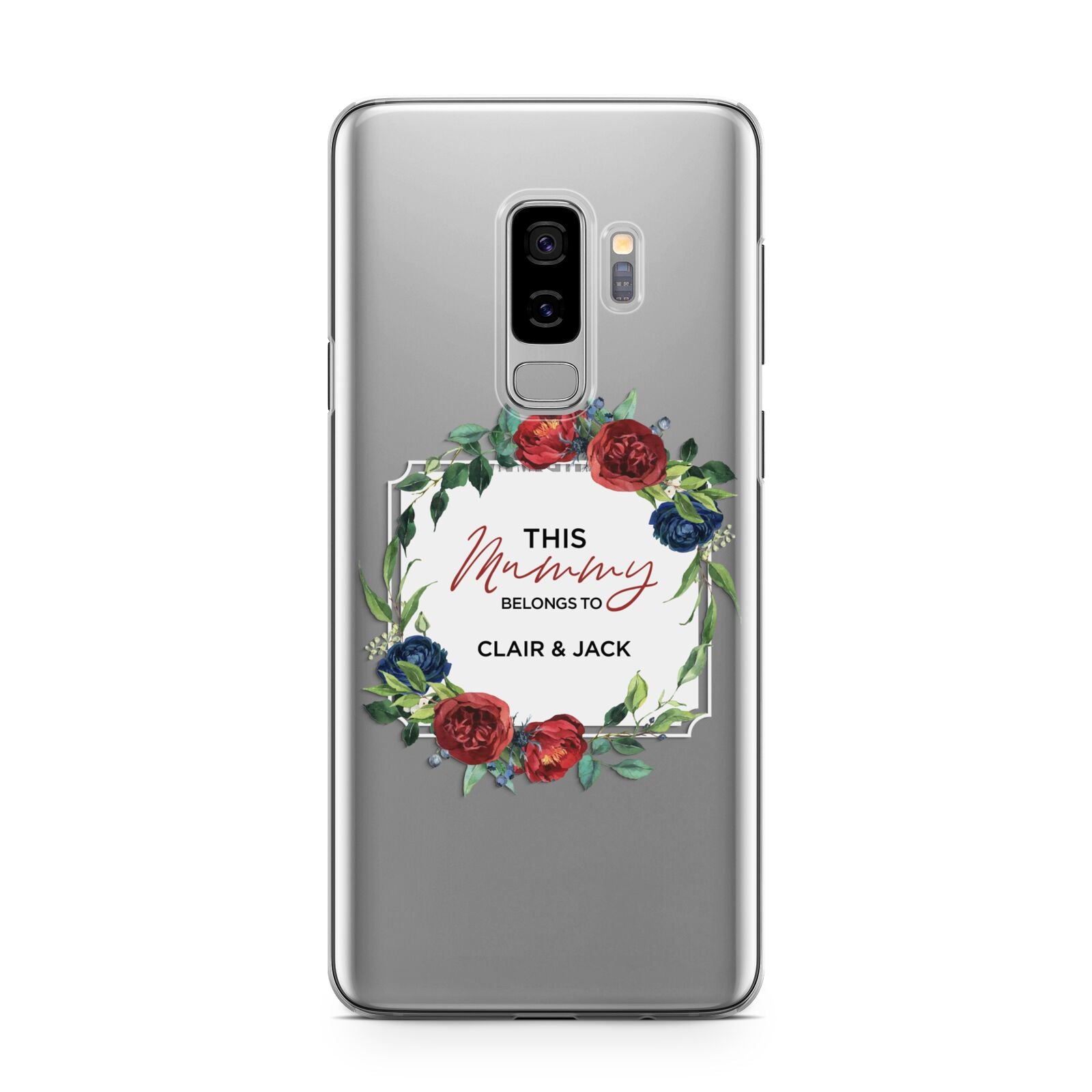 Mothers Day Flower Plaque Samsung Galaxy S9 Plus Case on Silver phone