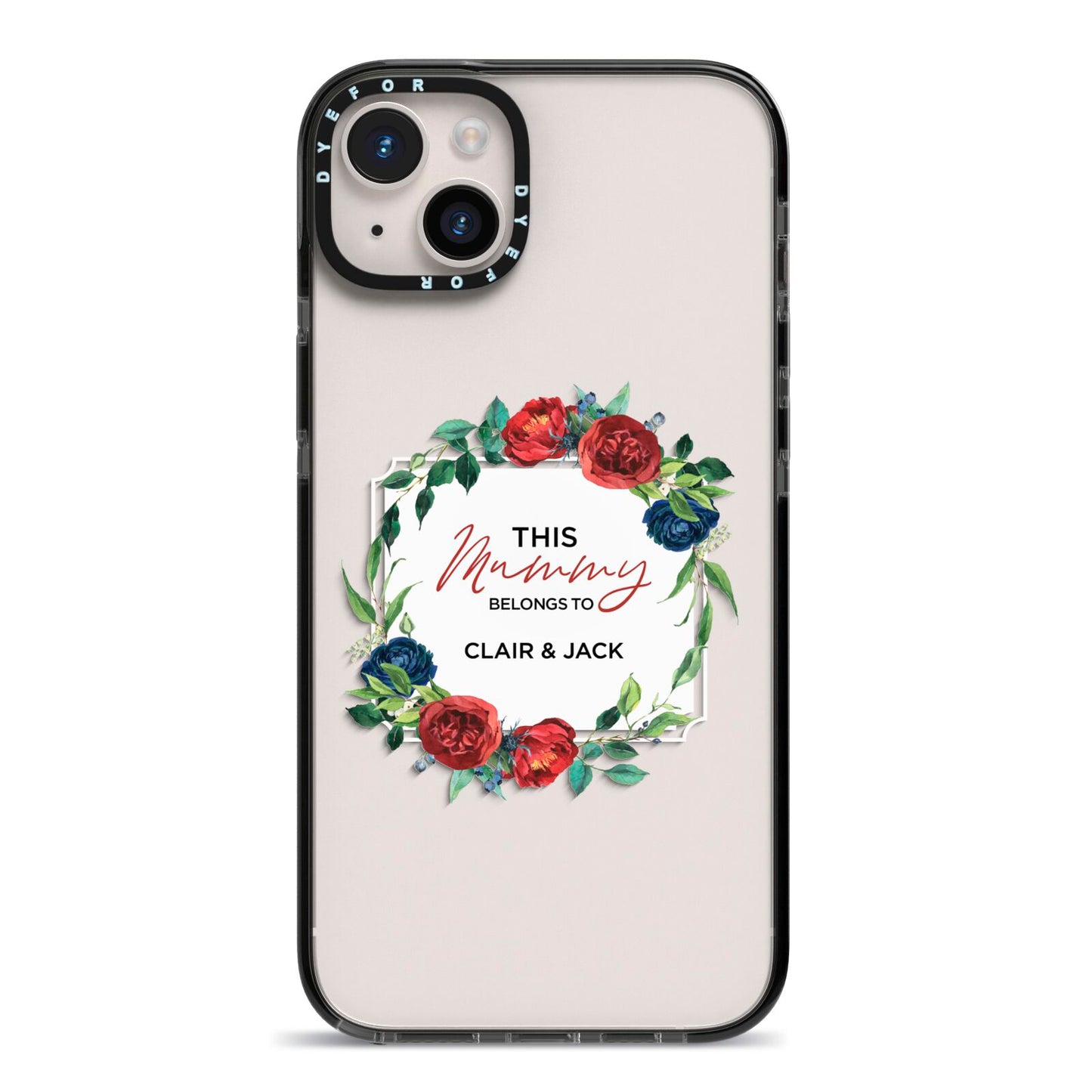 Mothers Day Flower Plaque iPhone 14 Plus Black Impact Case on Silver phone