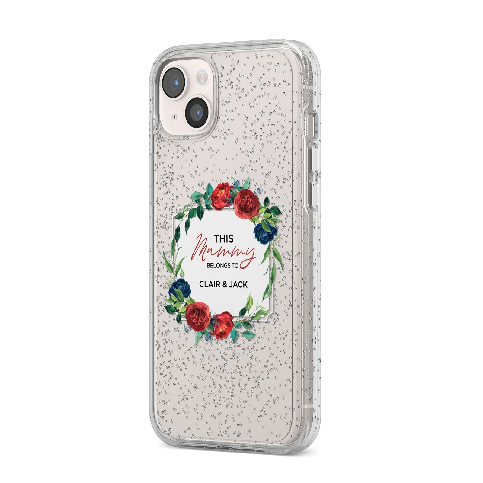 Mothers Day Flower Plaque iPhone 14 Plus Glitter Tough Case Starlight Angled Image