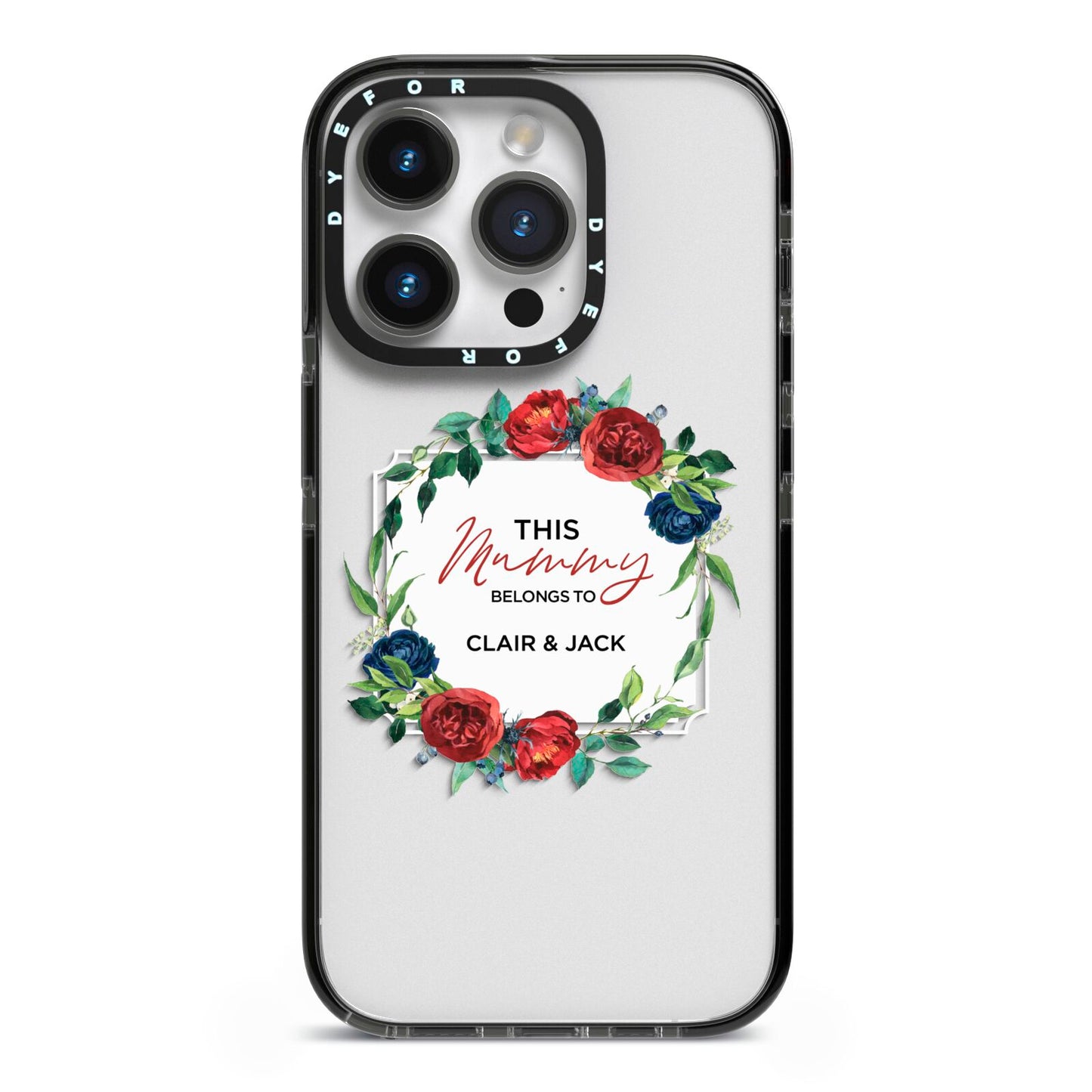 Mothers Day Flower Plaque iPhone 14 Pro Black Impact Case on Silver phone