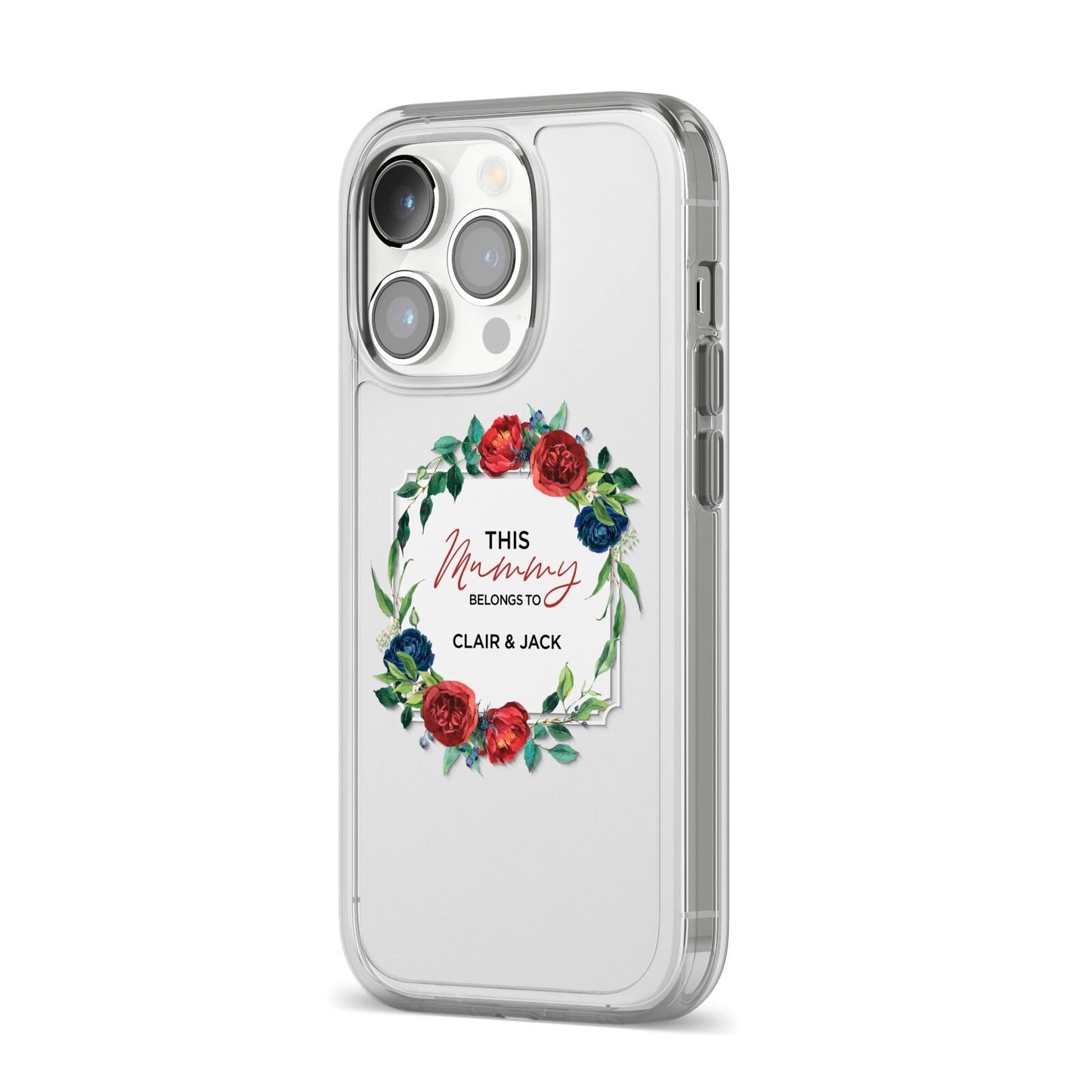 Mothers Day Flower Plaque iPhone 14 Pro Clear Tough Case Silver Angled Image