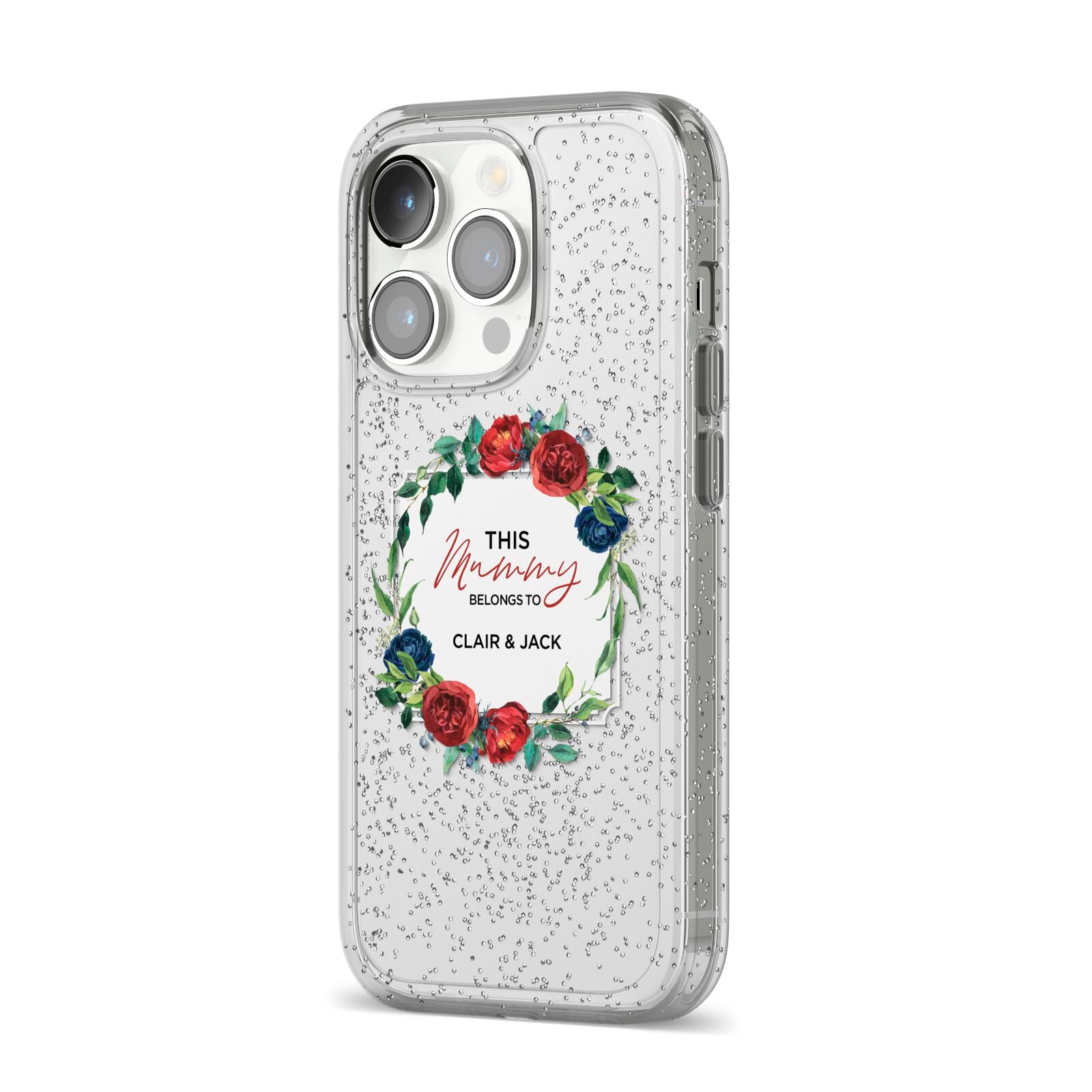 Mothers Day Flower Plaque iPhone 14 Pro Glitter Tough Case Silver Angled Image