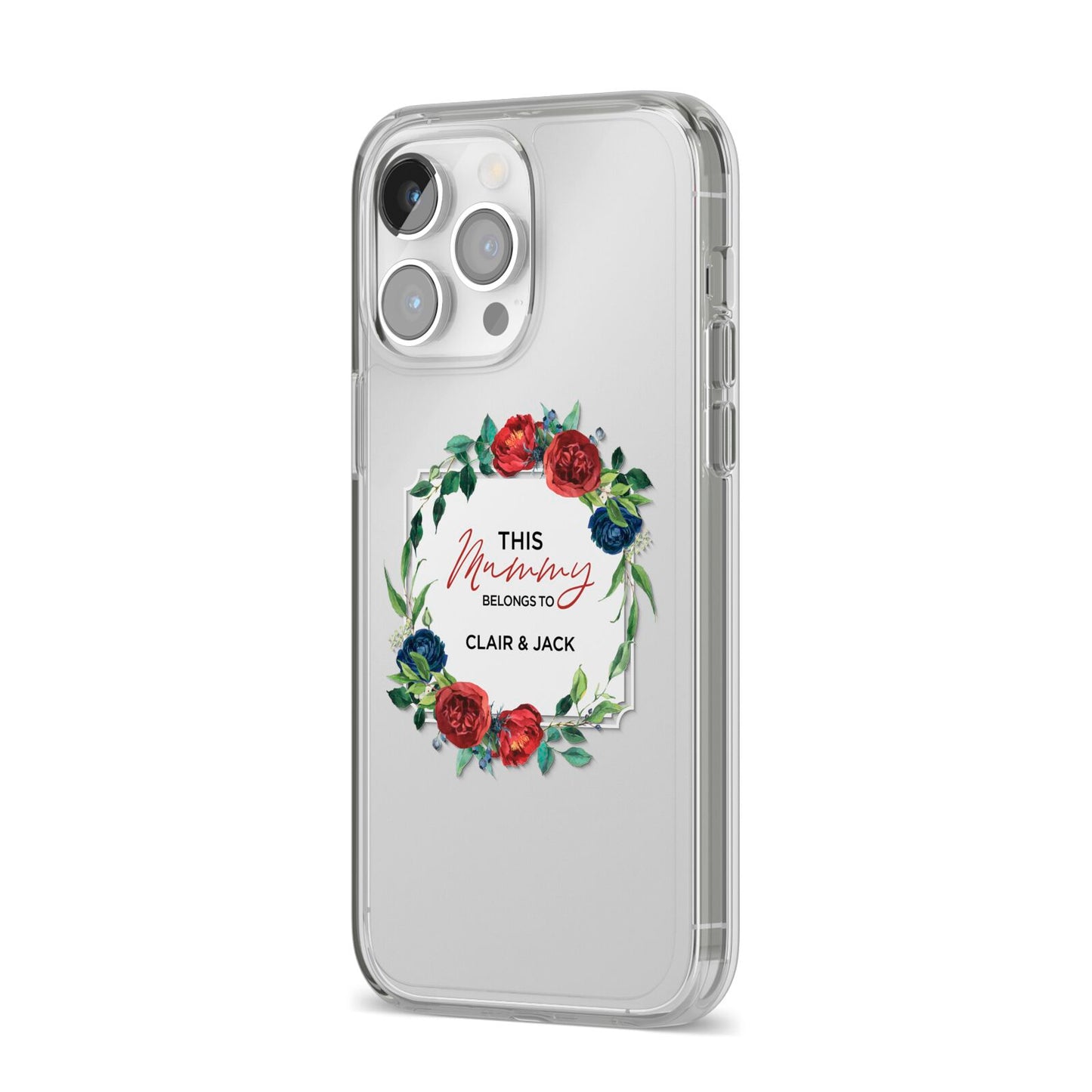 Mothers Day Flower Plaque iPhone 14 Pro Max Clear Tough Case Silver Angled Image