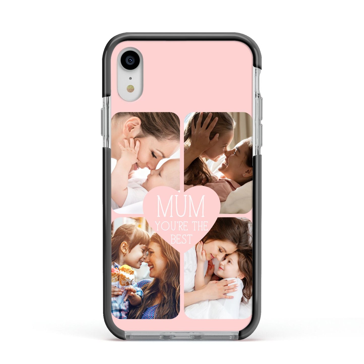 Mothers Day Four Photo Upload Apple iPhone XR Impact Case Black Edge on Silver Phone