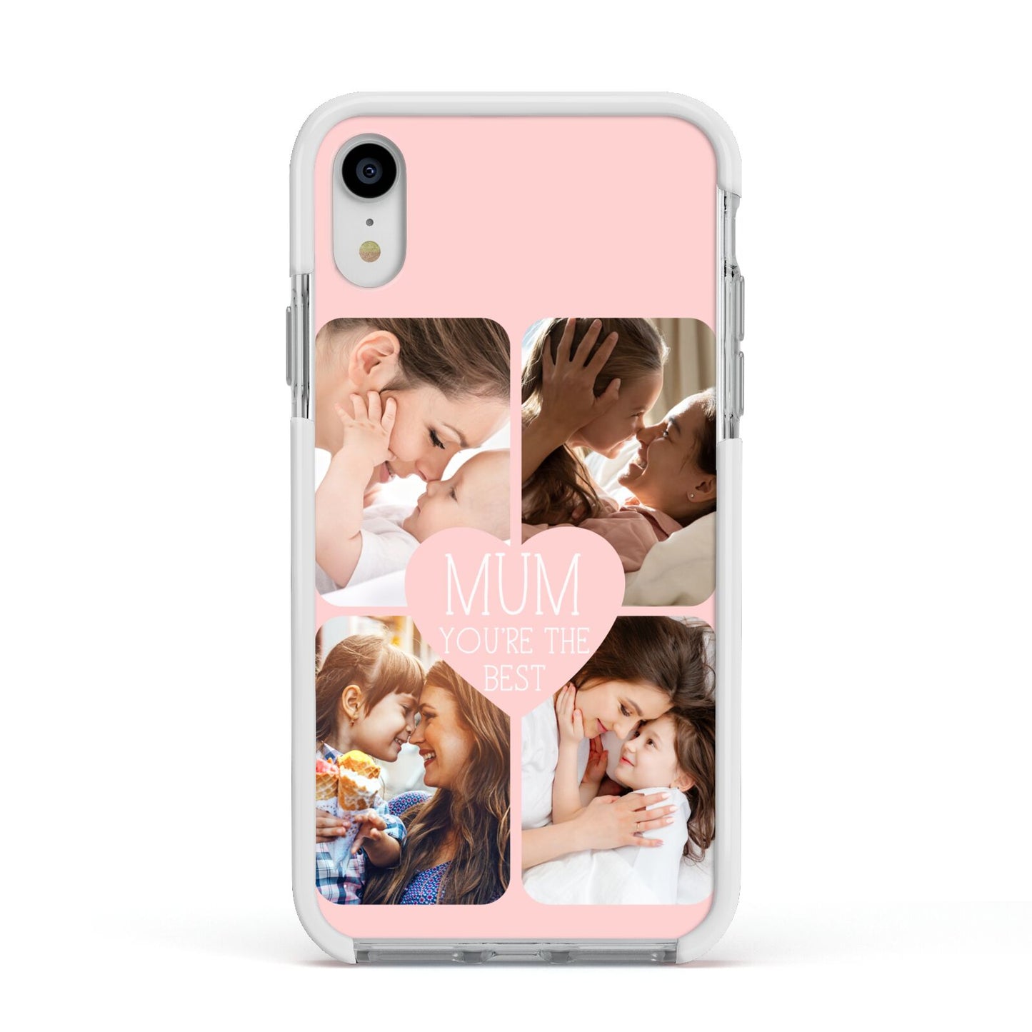 Mothers Day Four Photo Upload Apple iPhone XR Impact Case White Edge on Silver Phone