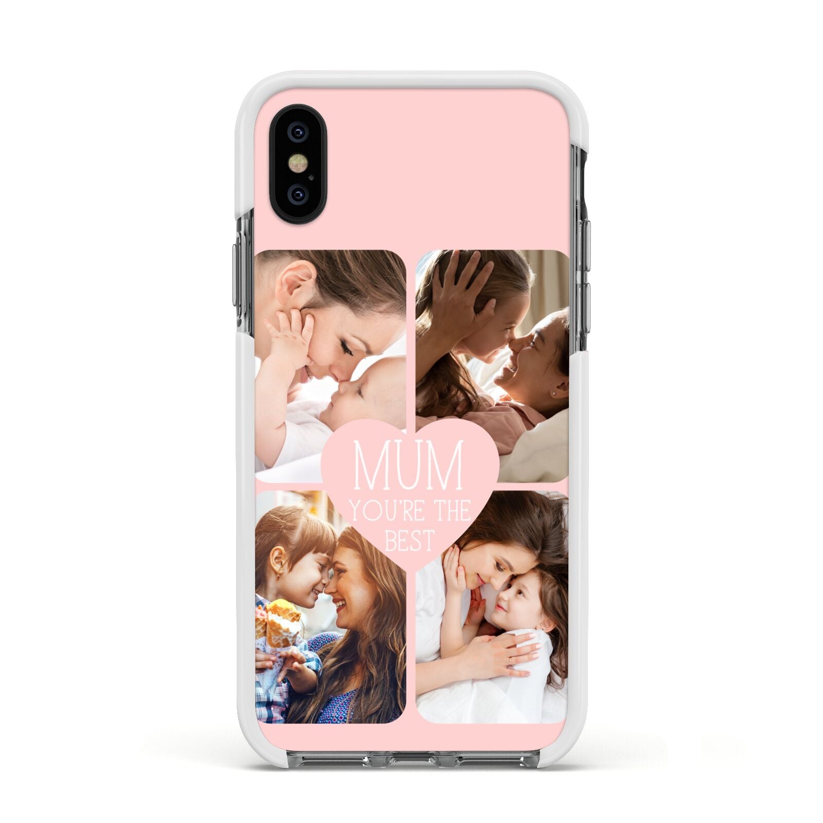 Mothers Day Four Photo Upload Apple iPhone Xs Impact Case White Edge on Black Phone