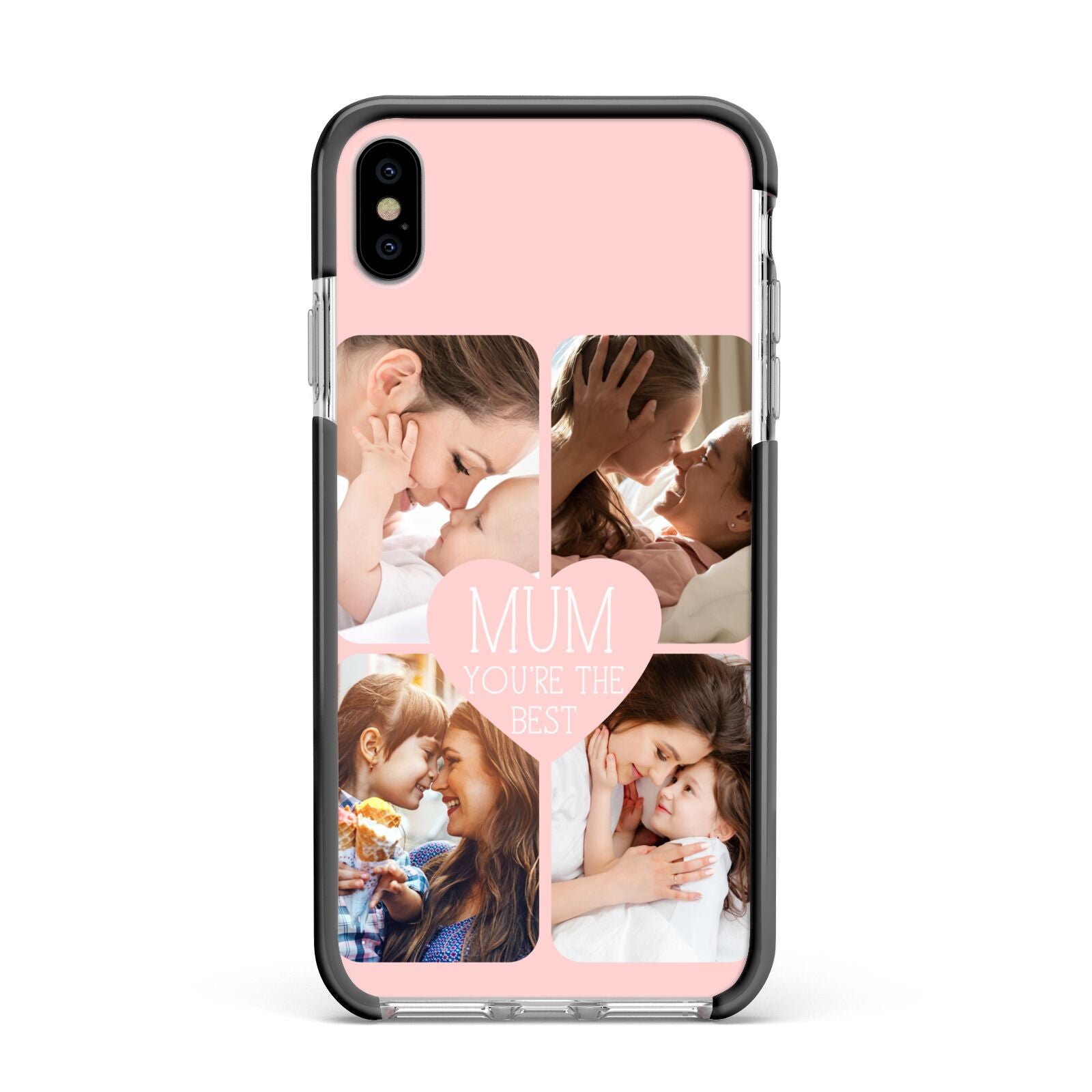 Mothers Day Four Photo Upload Apple iPhone Xs Max Impact Case Black Edge on Silver Phone