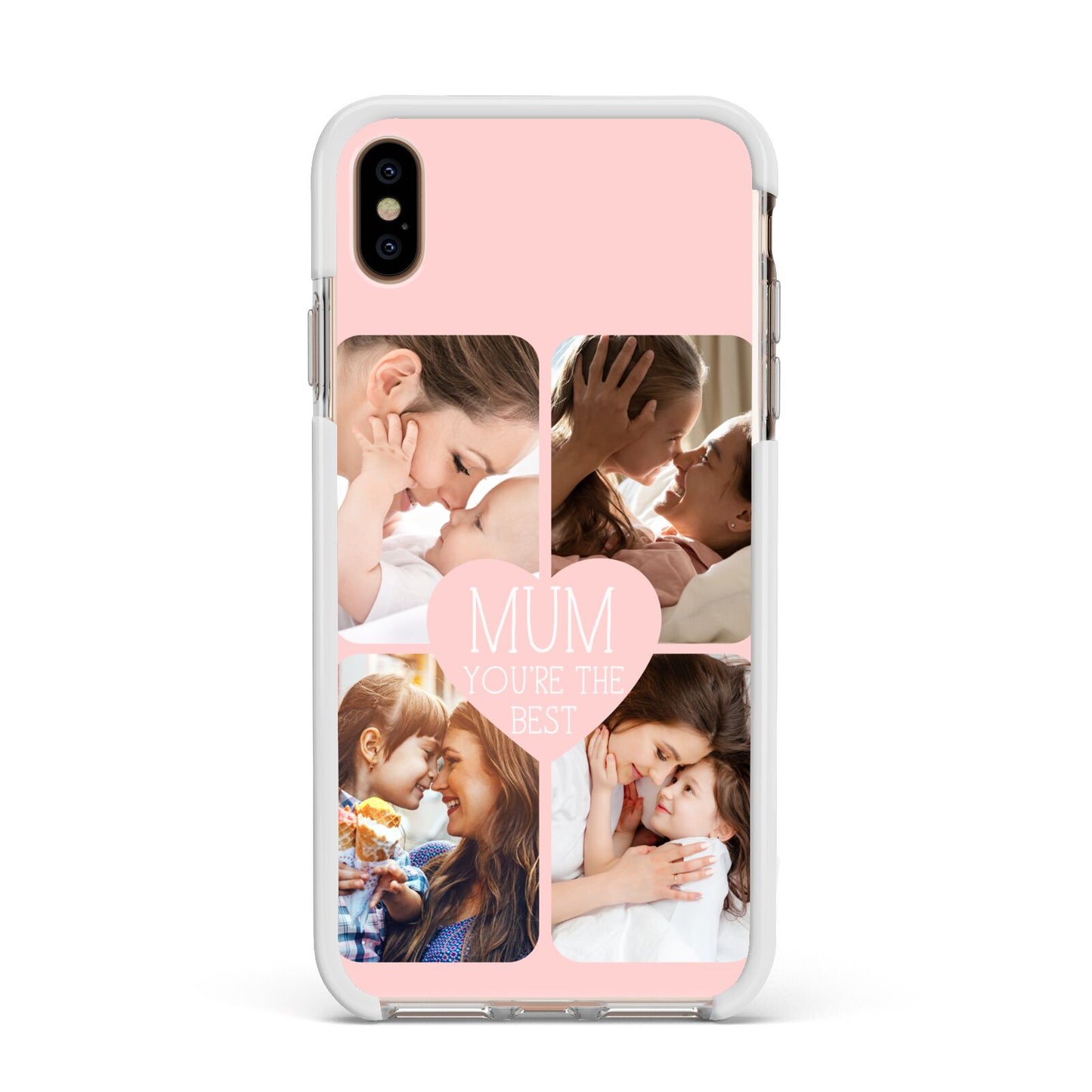 Mothers Day Four Photo Upload Apple iPhone Xs Max Impact Case White Edge on Gold Phone