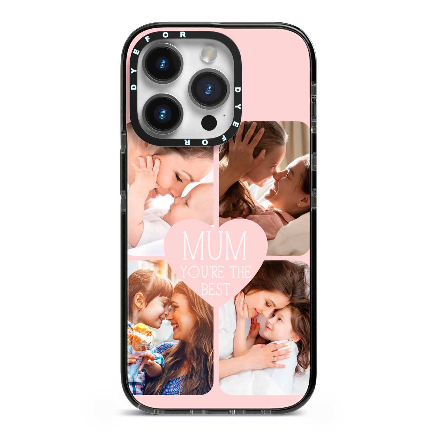 Mothers Day Four Photo Upload iPhone 14 Pro Black Impact Case on Silver phone