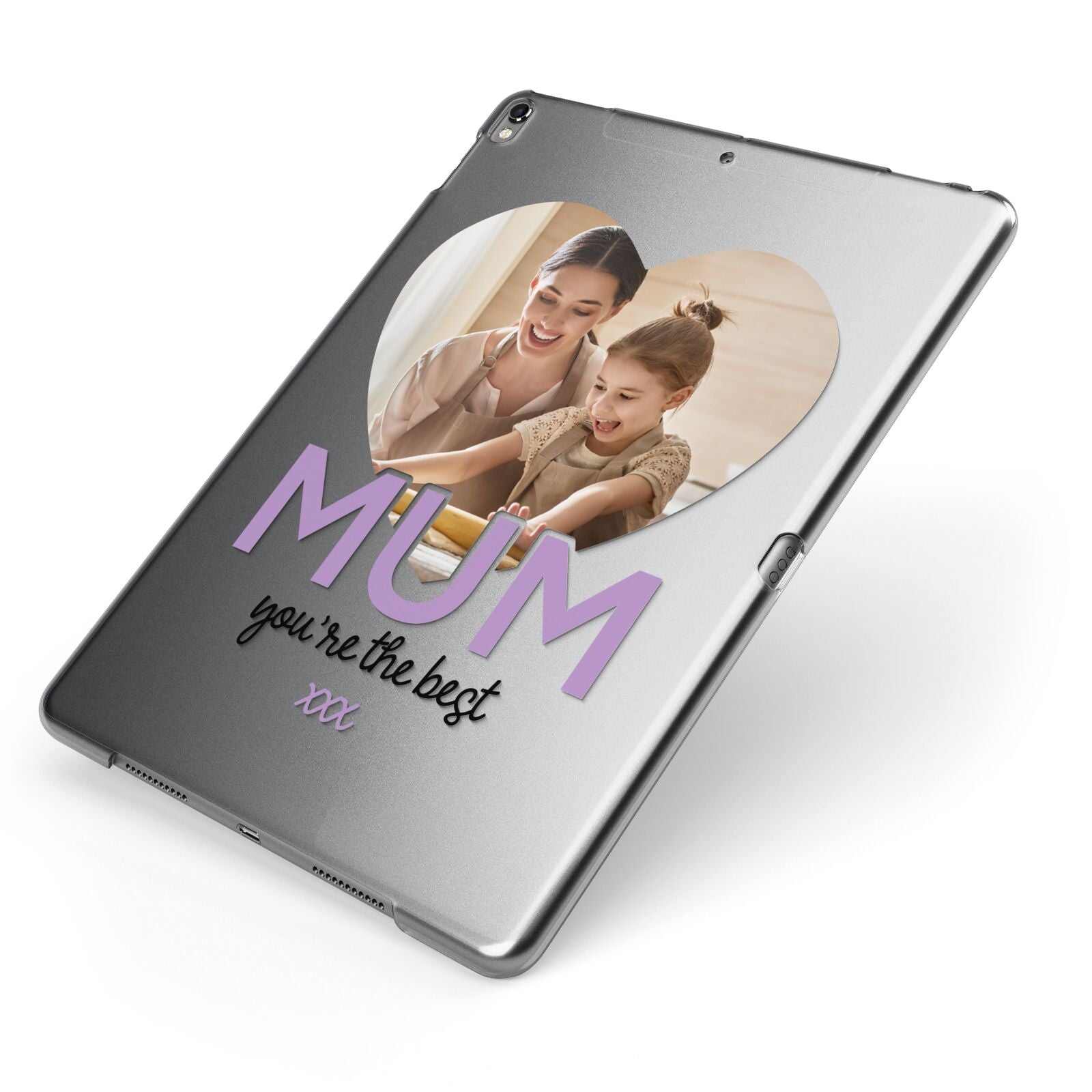 Mothers Day Heart Photo Apple iPad Case on Grey iPad Side View