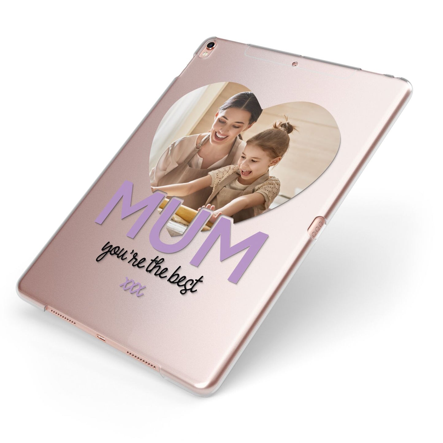 Mothers Day Heart Photo Apple iPad Case on Rose Gold iPad Side View