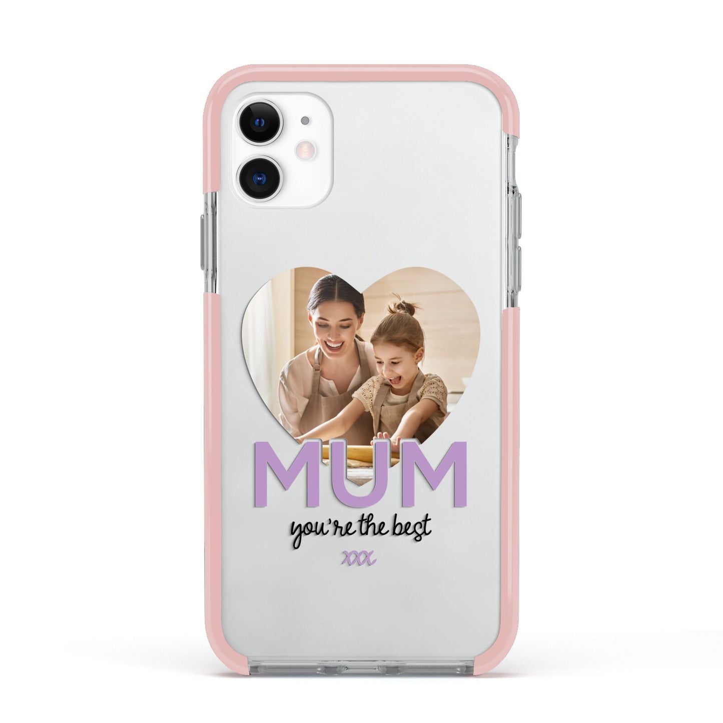 Mothers Day Heart Photo Apple iPhone 11 in White with Pink Impact Case