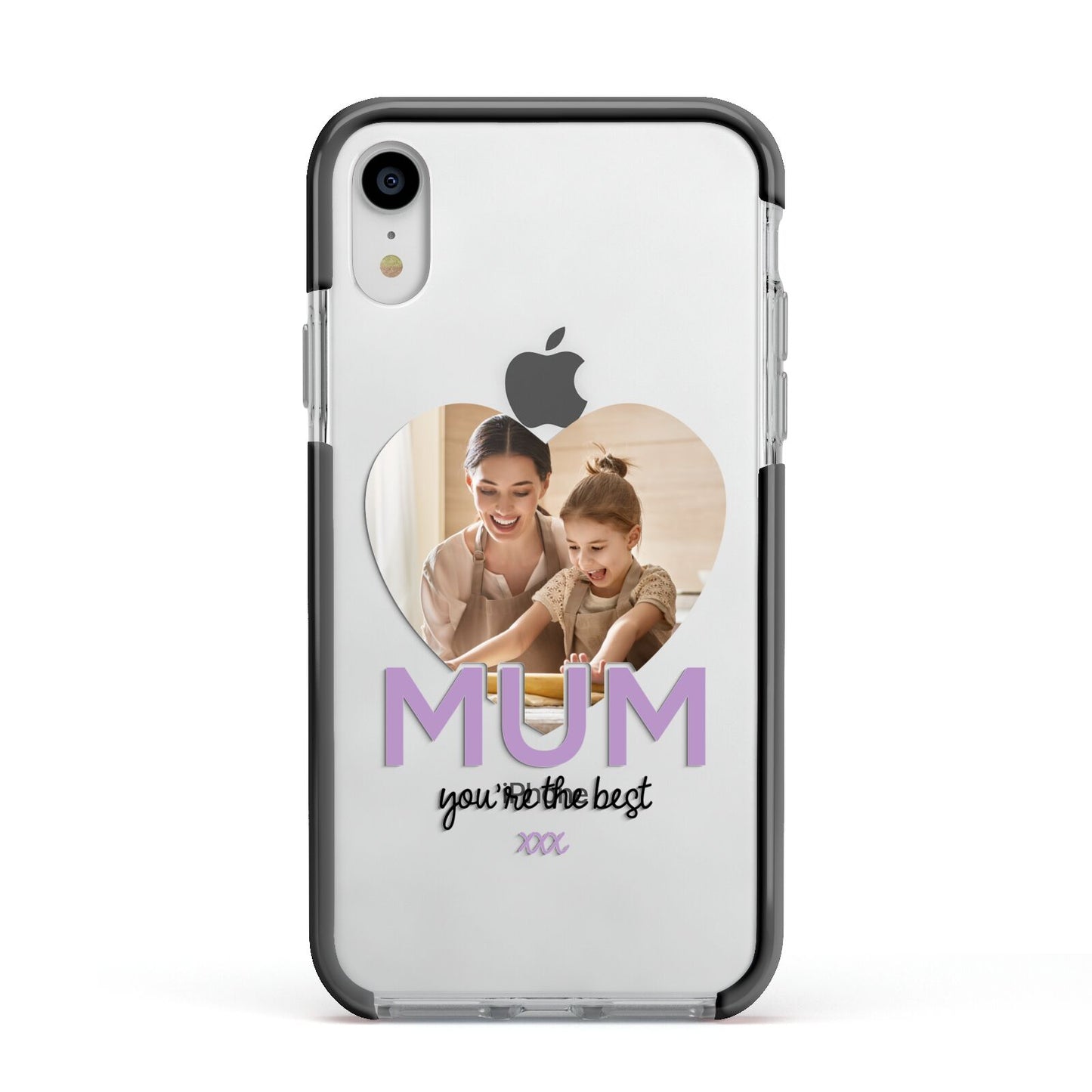 Mothers Day Heart Photo Apple iPhone XR Impact Case Black Edge on Silver Phone