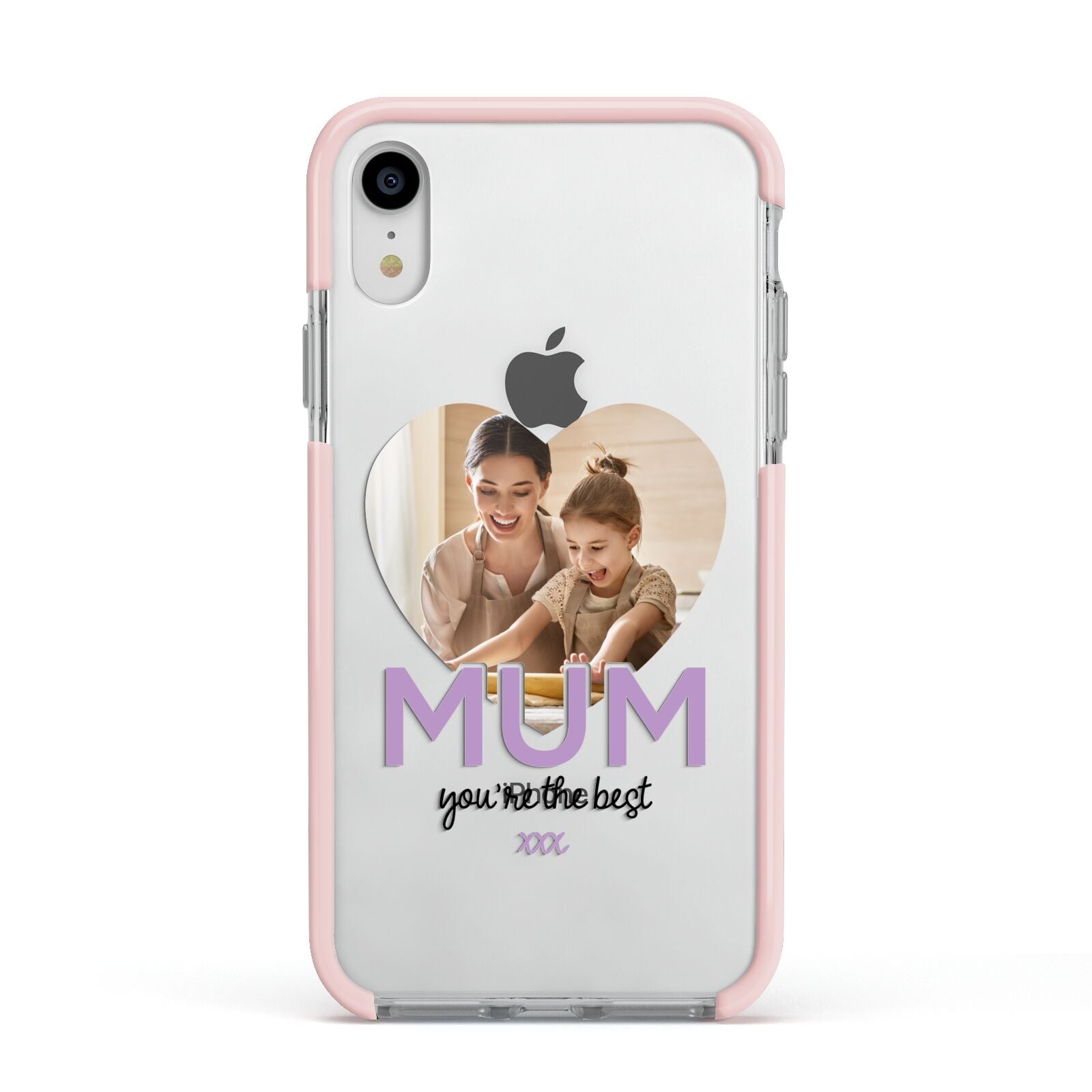 Mothers Day Heart Photo Apple iPhone XR Impact Case Pink Edge on Silver Phone